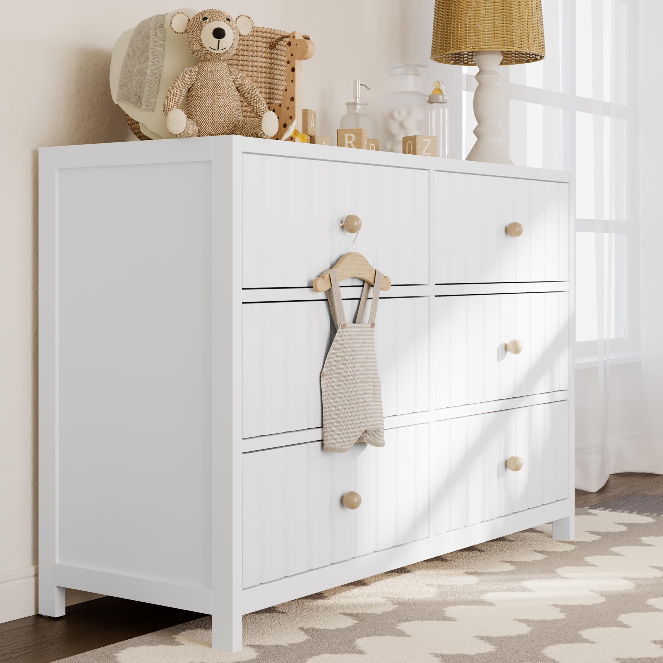 Graco Teddi 6-Drawer Double Dresser in White | GREENGUARD Gold Certified Nursery Furniture with Interlocking Drawer System & Pre-Installed Tracks | Includes 2 Knob Sets for Customization | Perfect for Baby Rooms, Kids Bedrooms & Nursery Storage Solutions