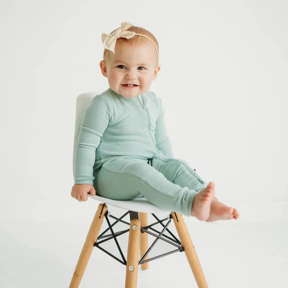 Kyte Baby Ribbed Zipper Romper - Soft Organic Cotton Baby Jumpsuit with Two-Way Zipper, Sage Green | Perfect for Newborns, Infants & Toddlers - Ideal for Playtime, Naptime & Photo Shoots