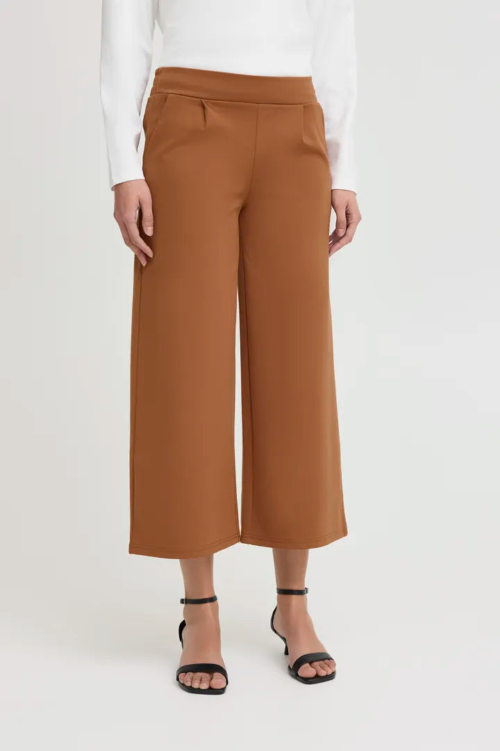 Kate Cropped Wide Leg Pants for Women - High Waisted Linen Trousers in Brown Patina | Casual Summer Outfits & Office Wear