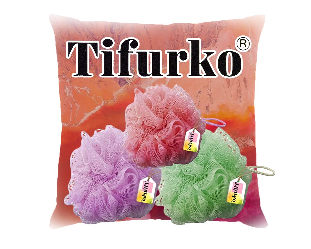 Premium Tifurko Bath Sponge - Exfoliating Round Loofah Body Scrubber for Shower & Bath (Pack of 2) | Gentle Skin Cleansing & Massage | Perfect for Daily Body Wash & Spa Relaxation
