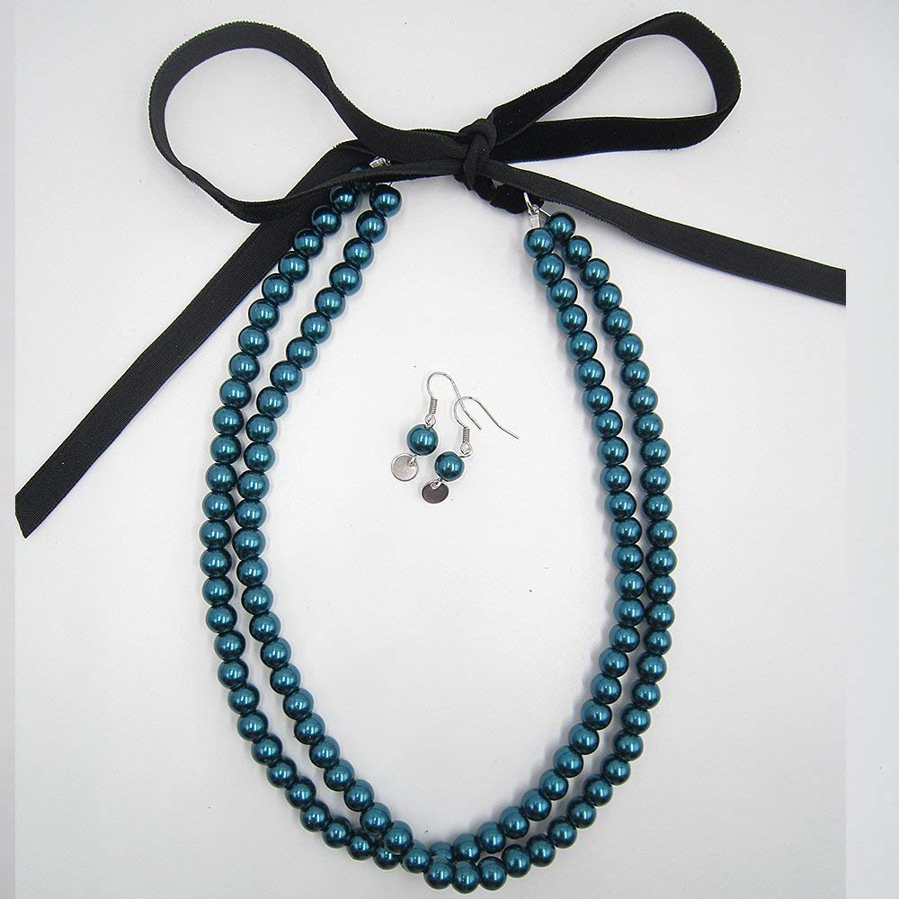 Elegant Multi-Strand Pearl Statement Necklace for Women - Navy Blue Bridal Jewelry, Perfect for Weddings, Bridesmaid Gifts & Special Occasions