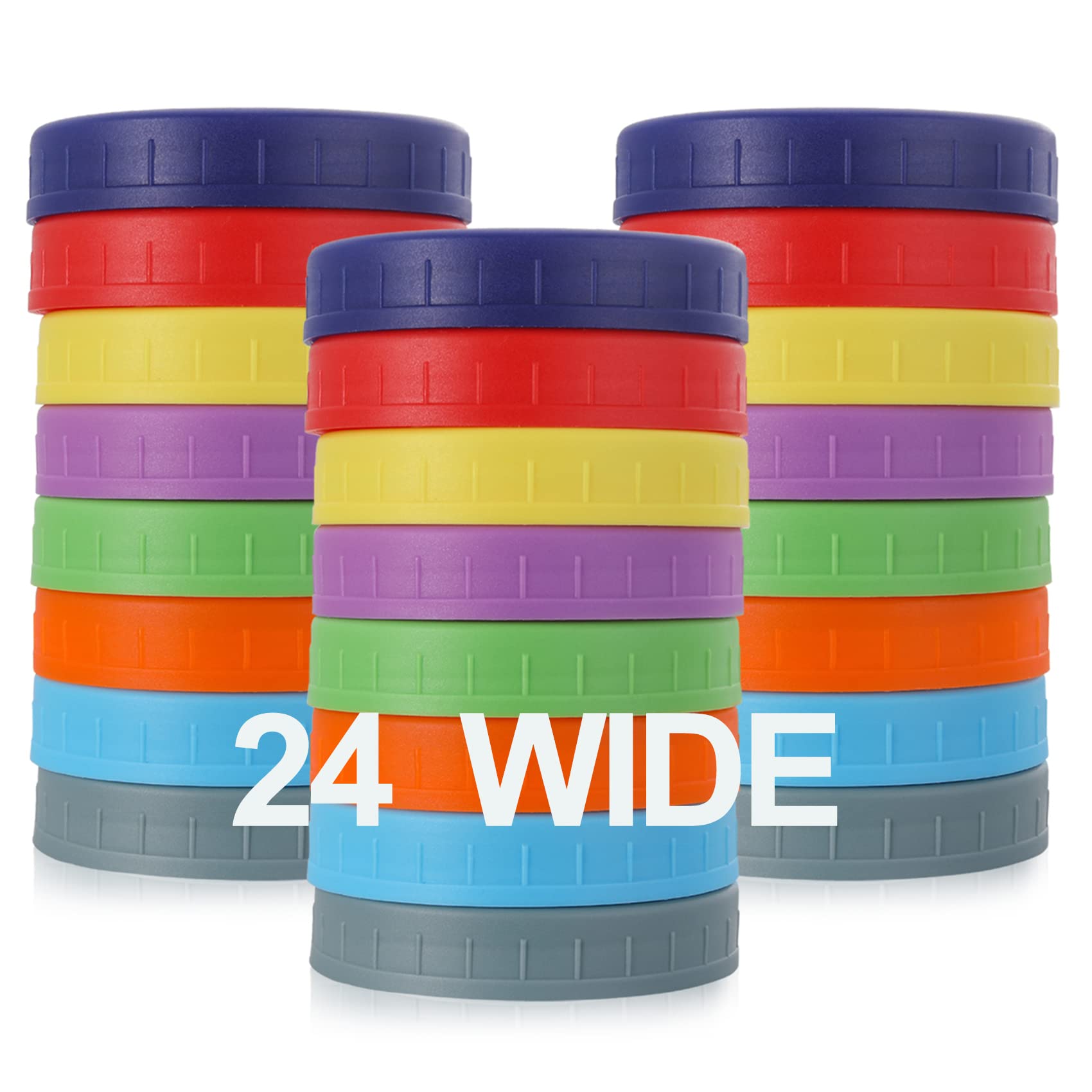 AOZITA 24 Pack Wide Mouth Mason Jar Lids - Colorful Plastic Storage Caps for Ball, Kerr Canning Jars - Leak Proof Food Storage - Perfect for Home Canning, Meal Prep & Pantry Organization