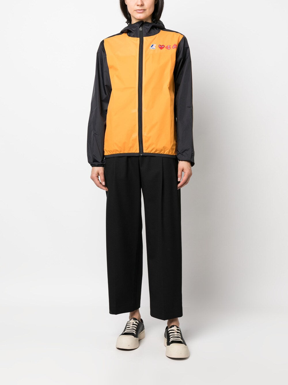 Comme des Garcons x K-WAY Orange Waterproof Windbreaker Coat - Stylish Rain Jacket for Urban Commuting & Outdoor Adventures