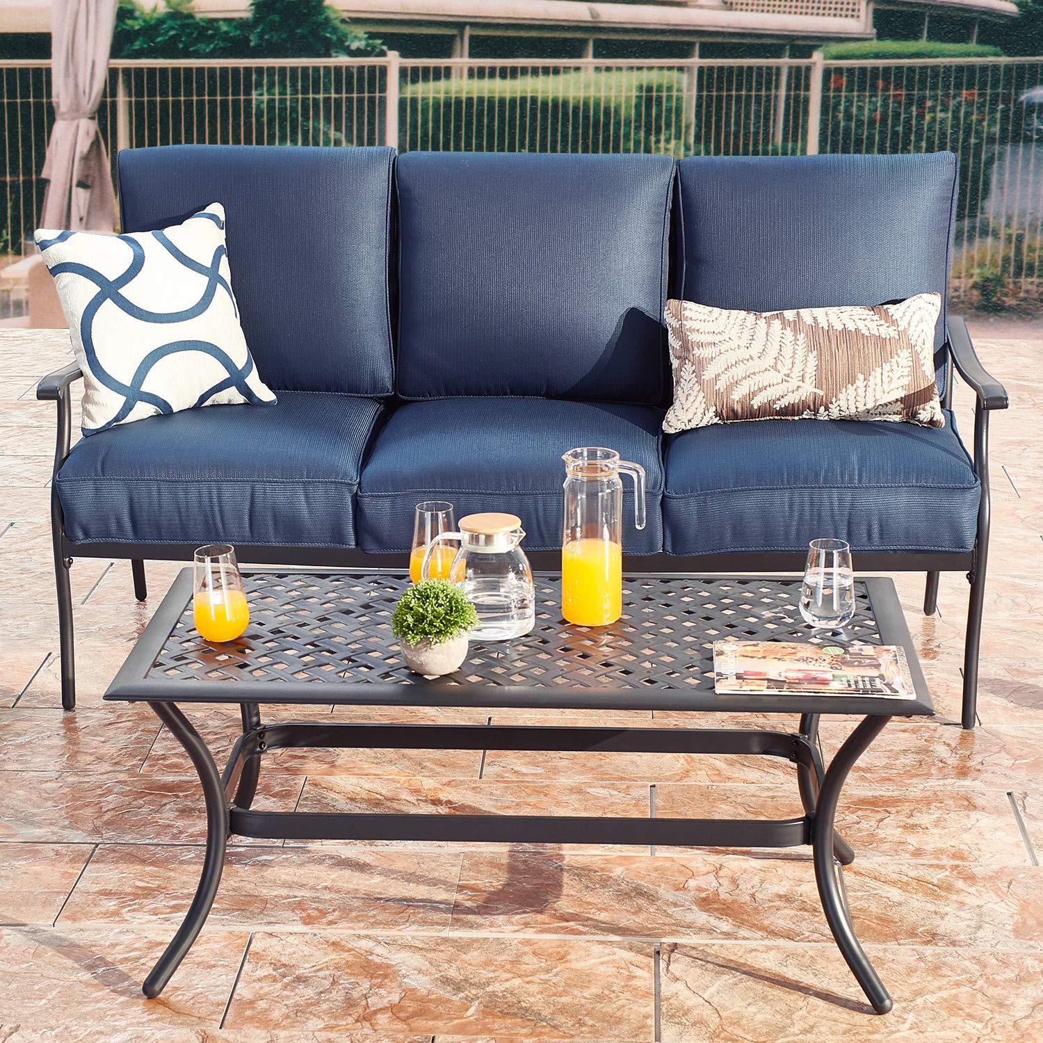 PatioFestival 6-Piece Outdoor Conversation Set with Cushions & Weather-Resistant Galvanized Steel Frame - Blue | Perfect for Backyard, Garden, Poolside & Patio Relaxation