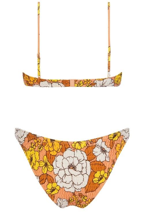 Sweet Pleasant Floral Print Pleated Bikini Set with Adjustable Straps - Perfect for Beach Vacations, Pool Parties & Summer Getaways