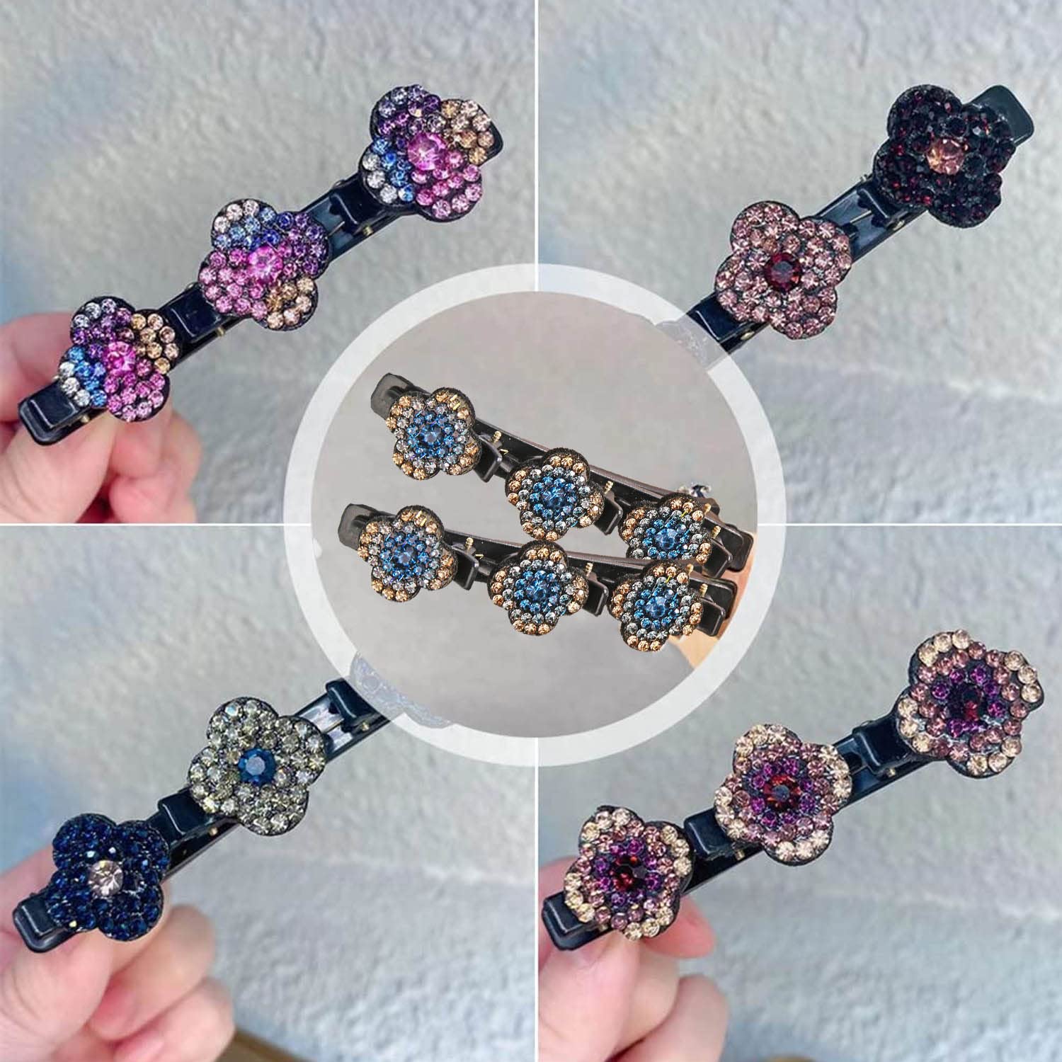 Vintage Hair Clips Set - 5Pcs Elegant Triple Lace Clover Flower Barrettes with Rhinestones | Women & Girls Hair Accessories for Weddings, Parties & Daily Styling