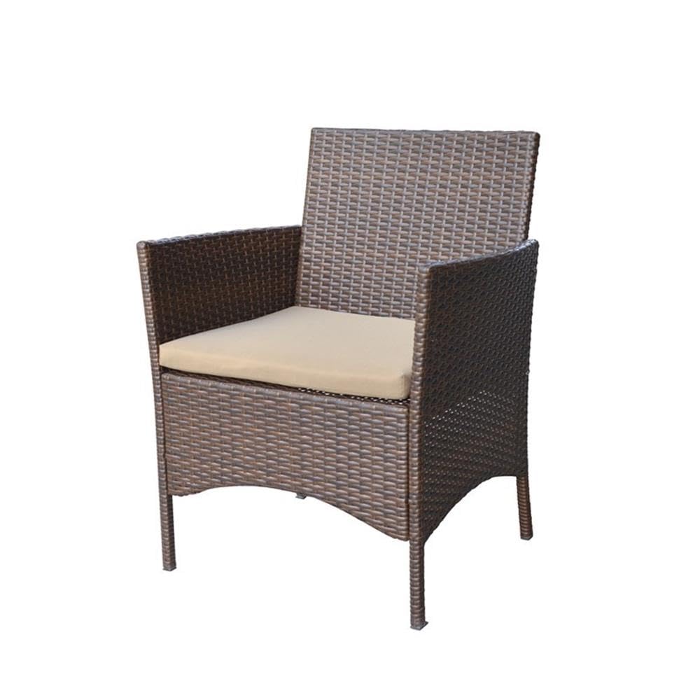 Jeco W00609-E Conor 4-Piece Steel Espresso Resin Wicker Patio Conversation Set with Tan Cushions - Outdoor Furniture for Garden, Deck, Poolside & Backyard Relaxation