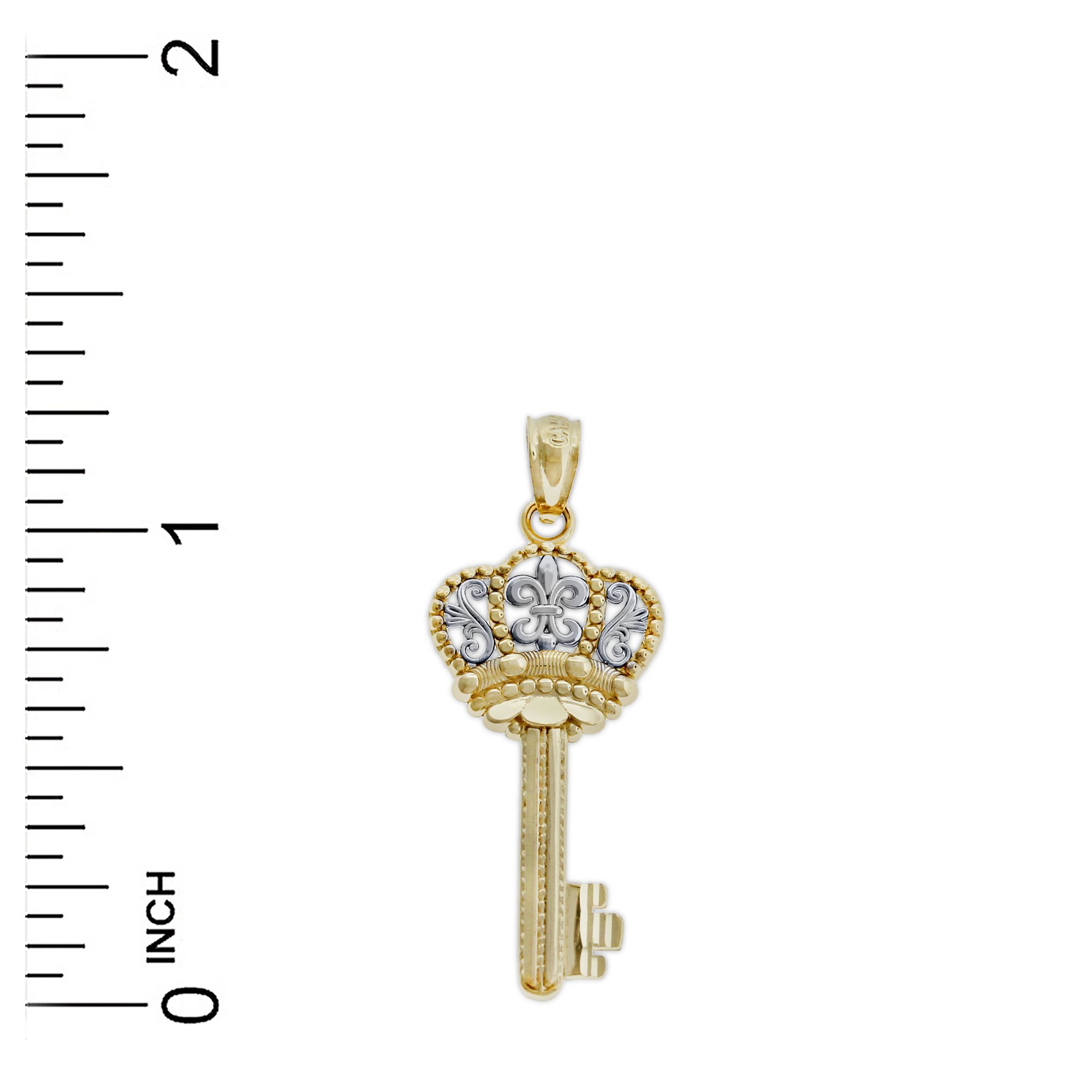 14K Solid Gold Fleur De Lis Crown Key Charm Pendant - Elegant Jewelry Gift for Women, Perfect for Necklaces, Bracelets & Keychains (Birthday, Anniversary, Valentine's Day)