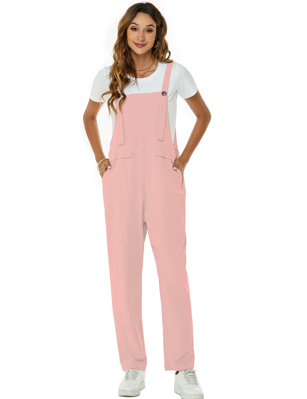PEHMEA Women's Casual Cotton Overalls - Loose Fit Bib Wide Leg Jumpsuit with Pockets | Summer Romper for Women | Perfect for Outdoor Activities, Gardening, and Casual Wear