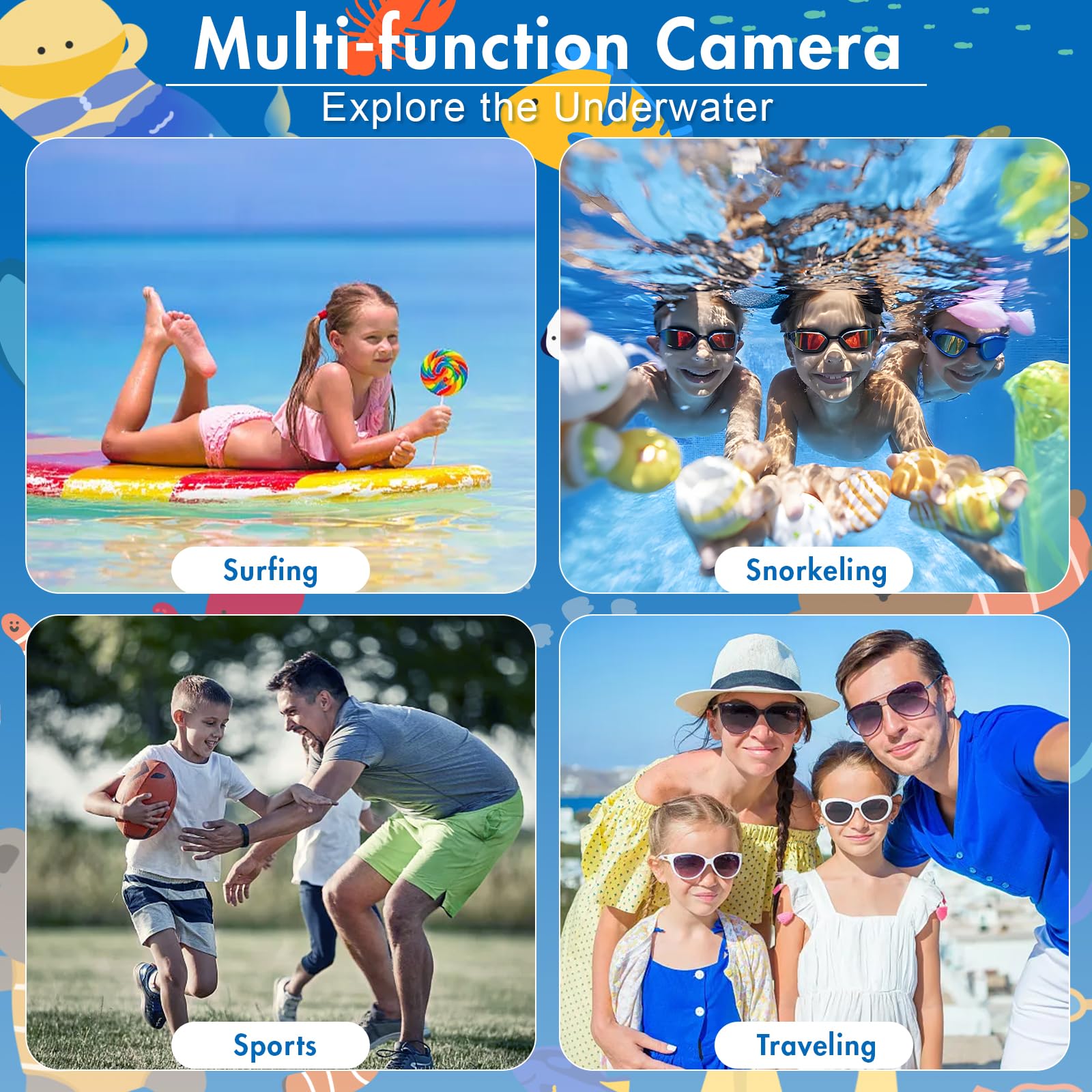Omzer 48MP Waterproof Digital Camera - IP68 Underwater Camera 33FT, 4K Autofocus HD Dual Screen Selfie, 18X Zoom Compact Point and Shoot Video Camera for Kids - Perfect for Snorkeling, Travel & Outdoor Adventures