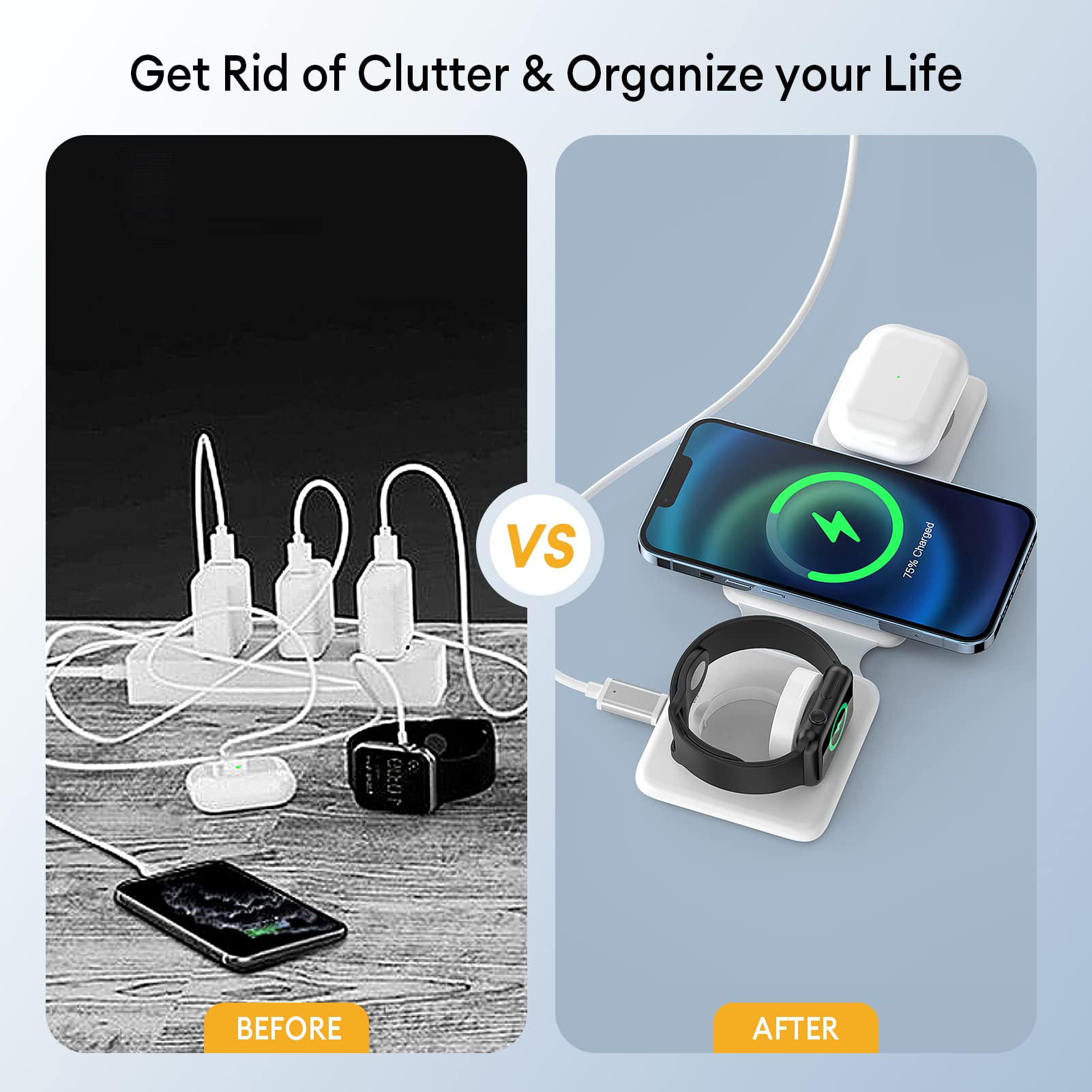 3-in-1 Magnetic Wireless Charging Station - Fast Foldable Travel Charger for iPhone, Apple Watch & AirPods (Adapter Not Included) | Perfect for Home, Office & Travel Charging Multiple Devices Simultaneously