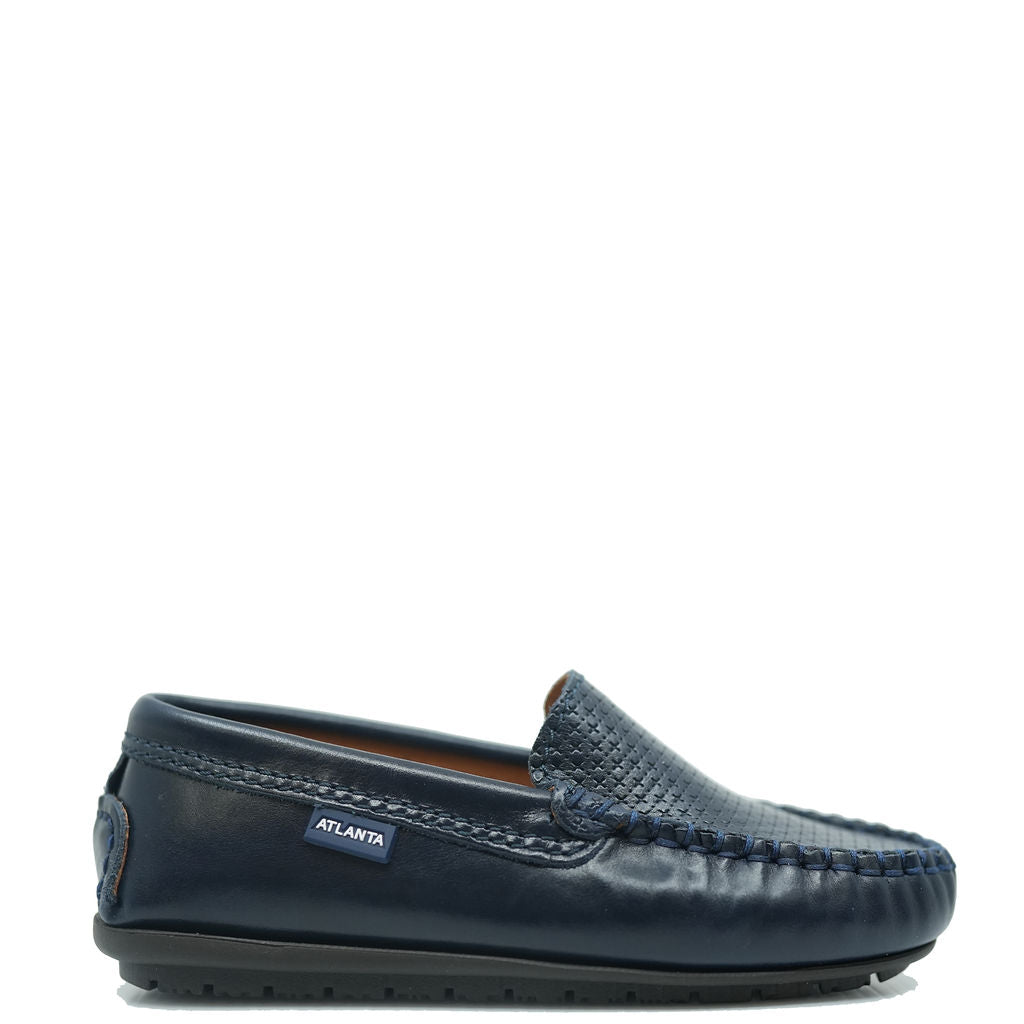 Men's Atlanta Moccasin Navy Blue Stamped Loafers - Comfortable Casual Slip-On Shoes for Office, Travel & Everyday Wear