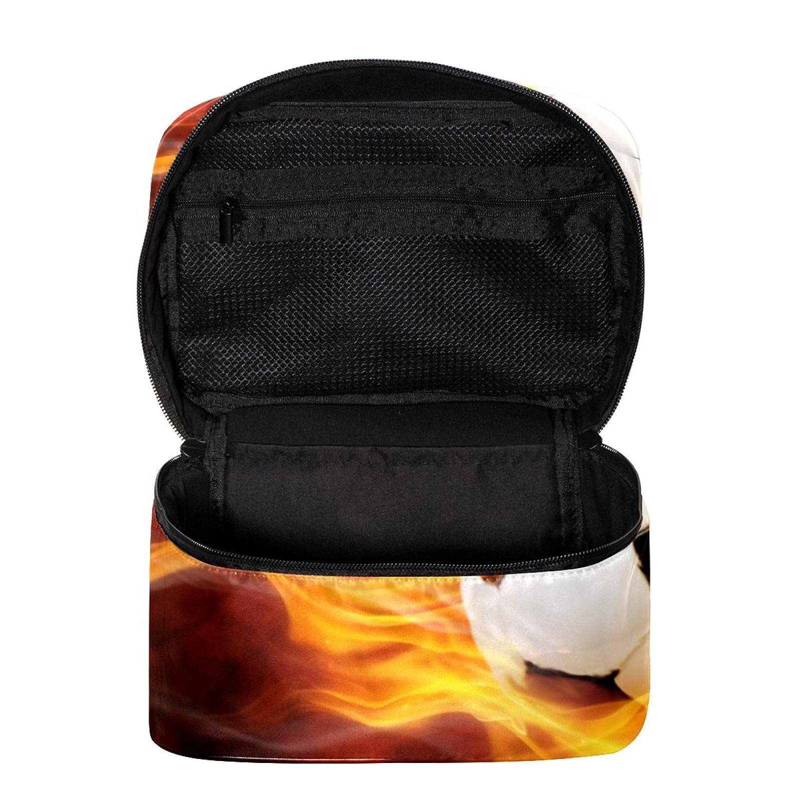 Flame Soccer Ball Design Large Cosmetic Makeup Bag - Travel Toiletry Organizer with Zipper for Women & Girls - Perfect for Sports, Gym, and Vacation Trips
