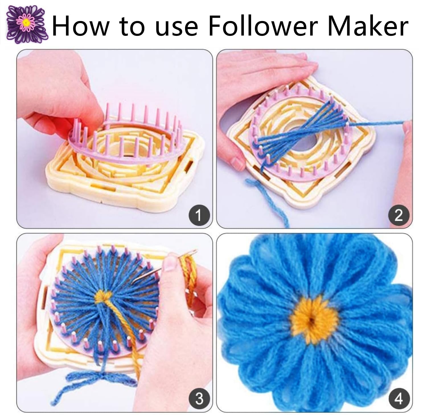 8-Piece Weaving Loom Kit with Flower Maker, Pom Pom Maker & Needle - DIY Wool Knitting Ball Maker & Craft Weaving Tools for Beginners - Perfect for Scrapbooking, Home Decor & Handmade Gifts