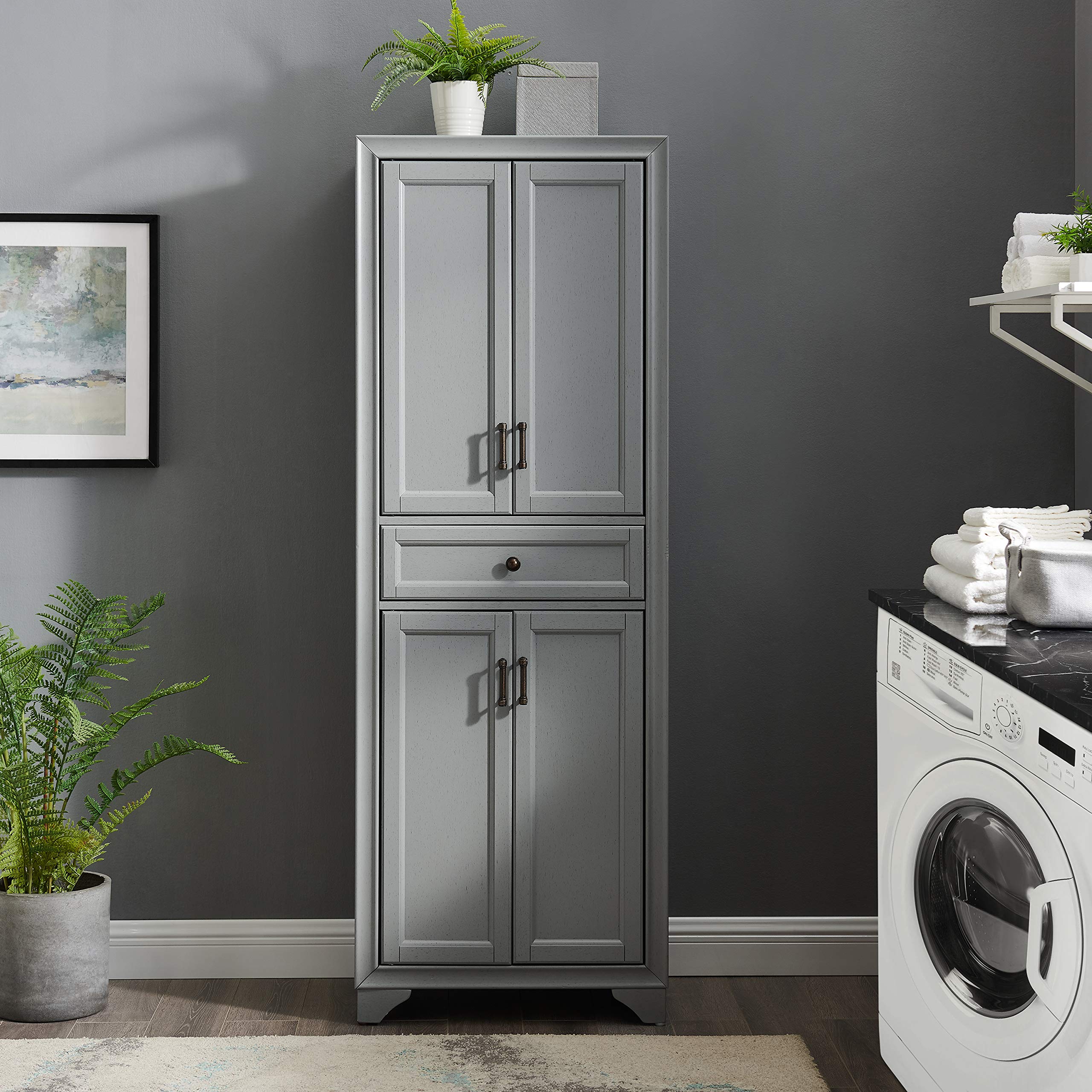 Crosley Furniture Tara Pantry Storage Cabinet with Adjustable Shelves - Distressed Gray Kitchen Organizer for Dining Room, Laundry Room & Home Storage | Perfect for Small Spaces & Farmhouse Decor