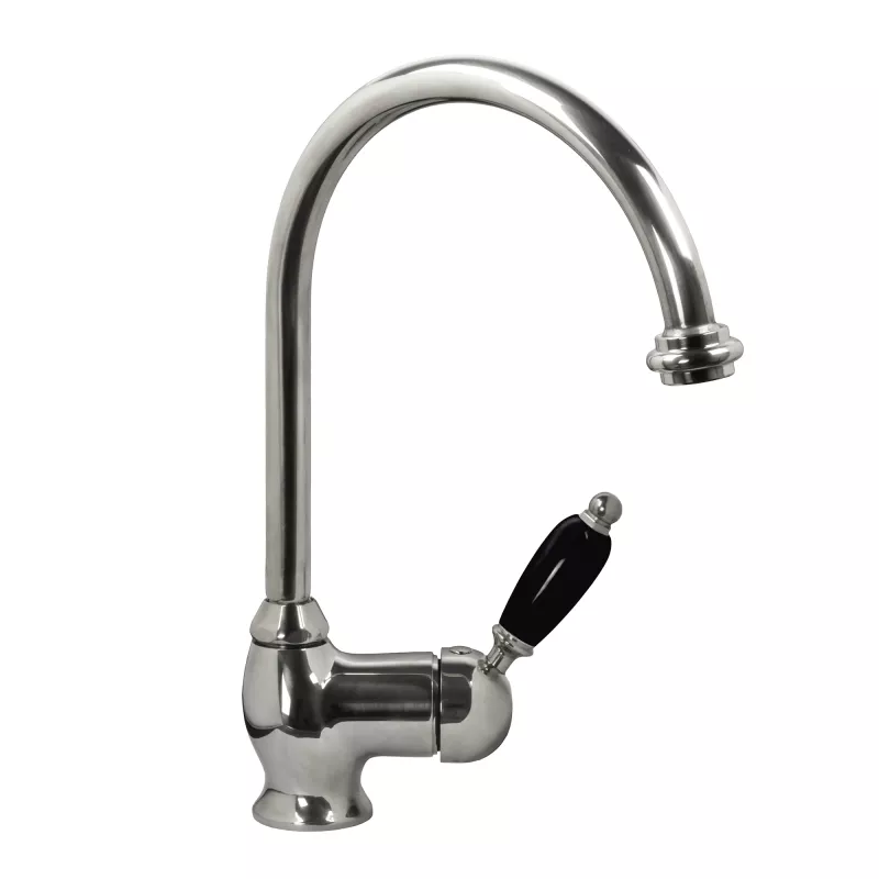 Finsbury Chrome Kitchen Faucet with Black Handle - Modern Single Lever Sink Mixer for Home & Restaurant Use