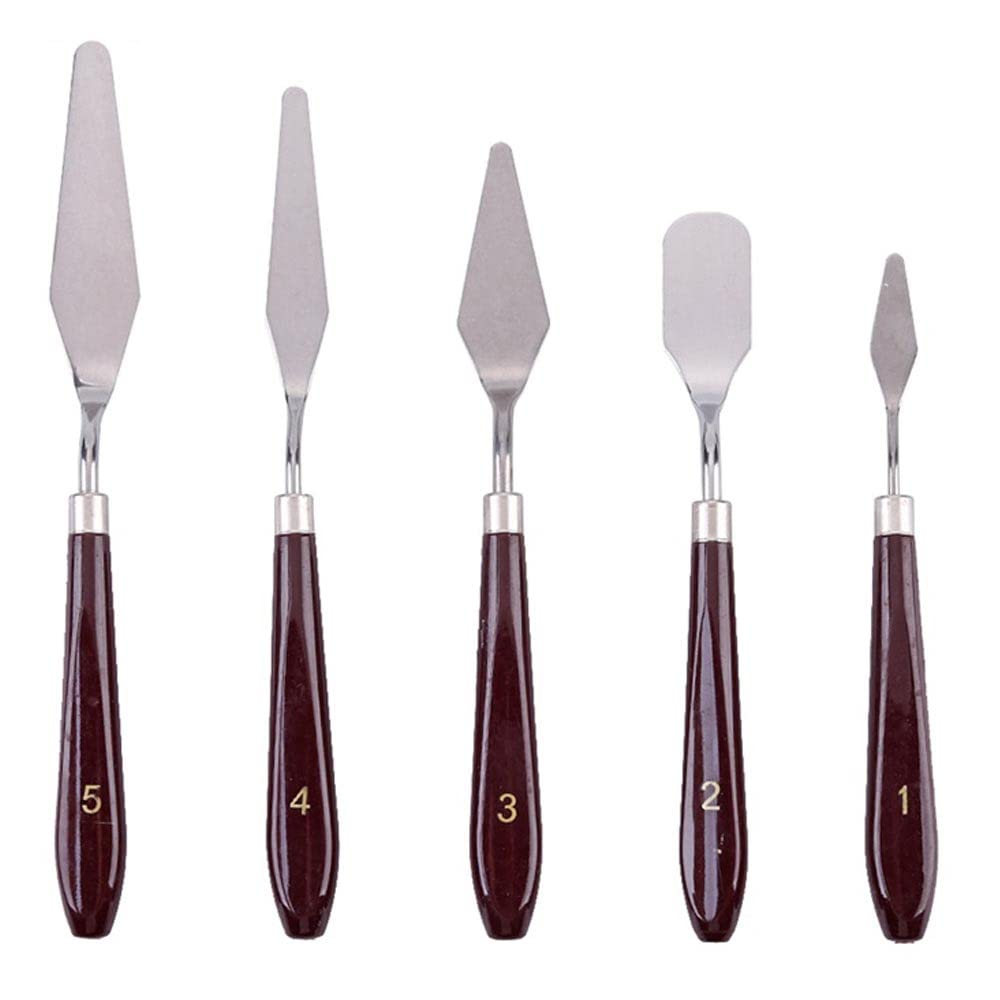 5-Piece Stainless Steel Palette Knife Set with Wooden Handle - Oil & Acrylic Painting Tools for Artists, DIY Scrapbooking, Card Making - Perfect for Canvas Art, Color Mixing, and Texture Creation