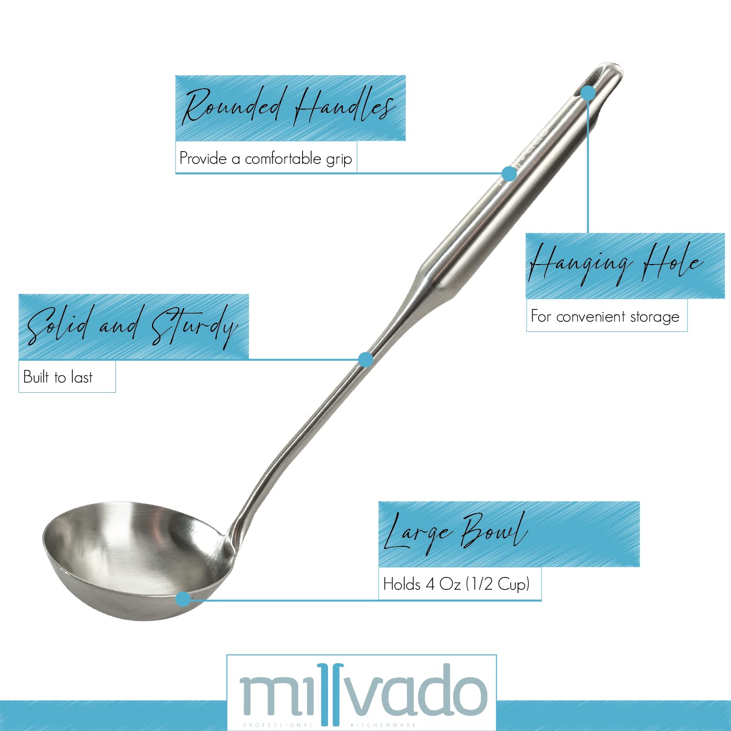 Stainless Steel Soup Ladle - 15 Inch Durable Metal Serving Spoon for Cooking, Soup, Stew & Pasta - Dishwasher Safe Kitchen Utensil for Restaurants, Home & Catering