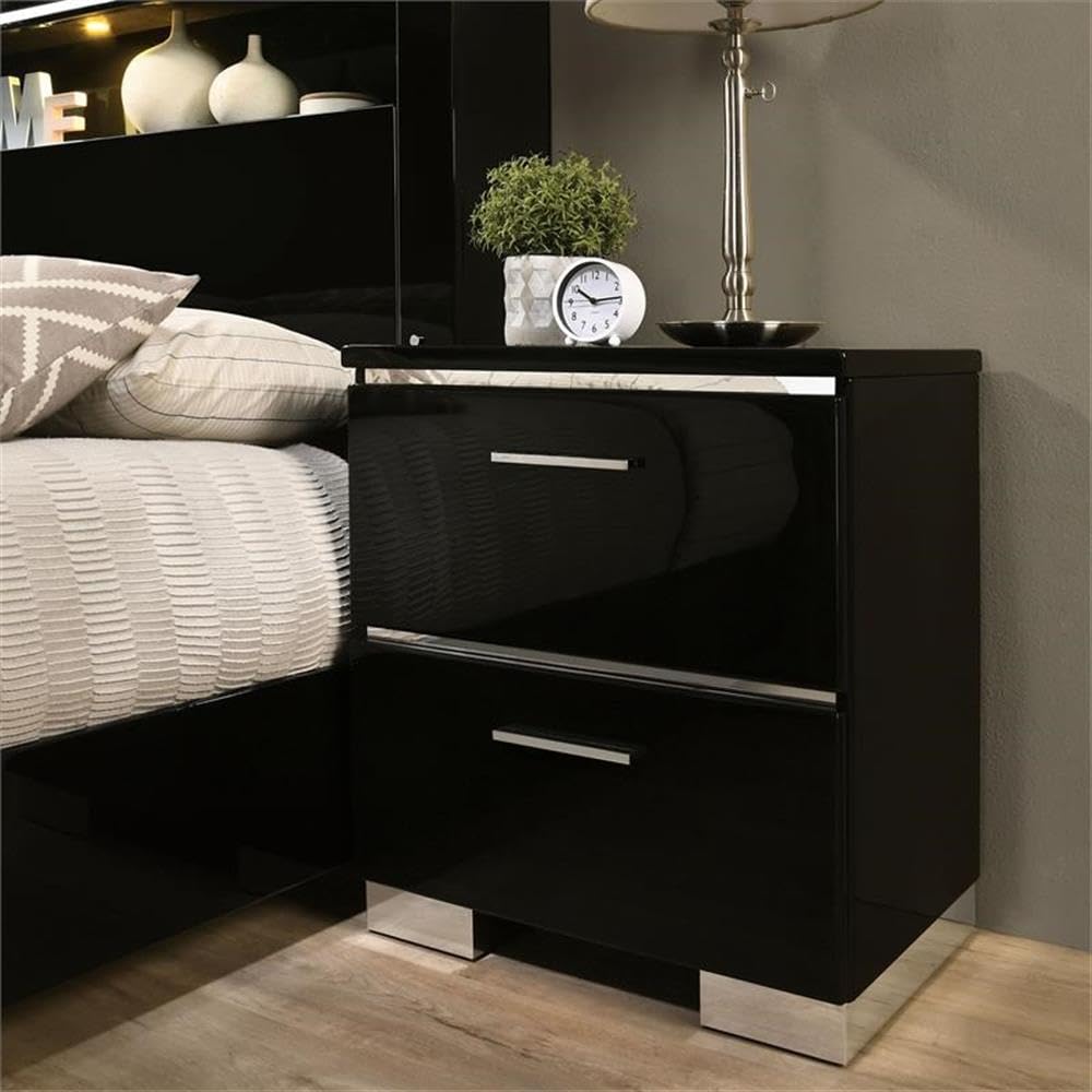 Furniture of America Elsah Wood Nightstands Set of 2 - Black Wooden Bedside Tables for Bedroom, Living Room & Guest Room - Modern Night Stands with Storage Shelf