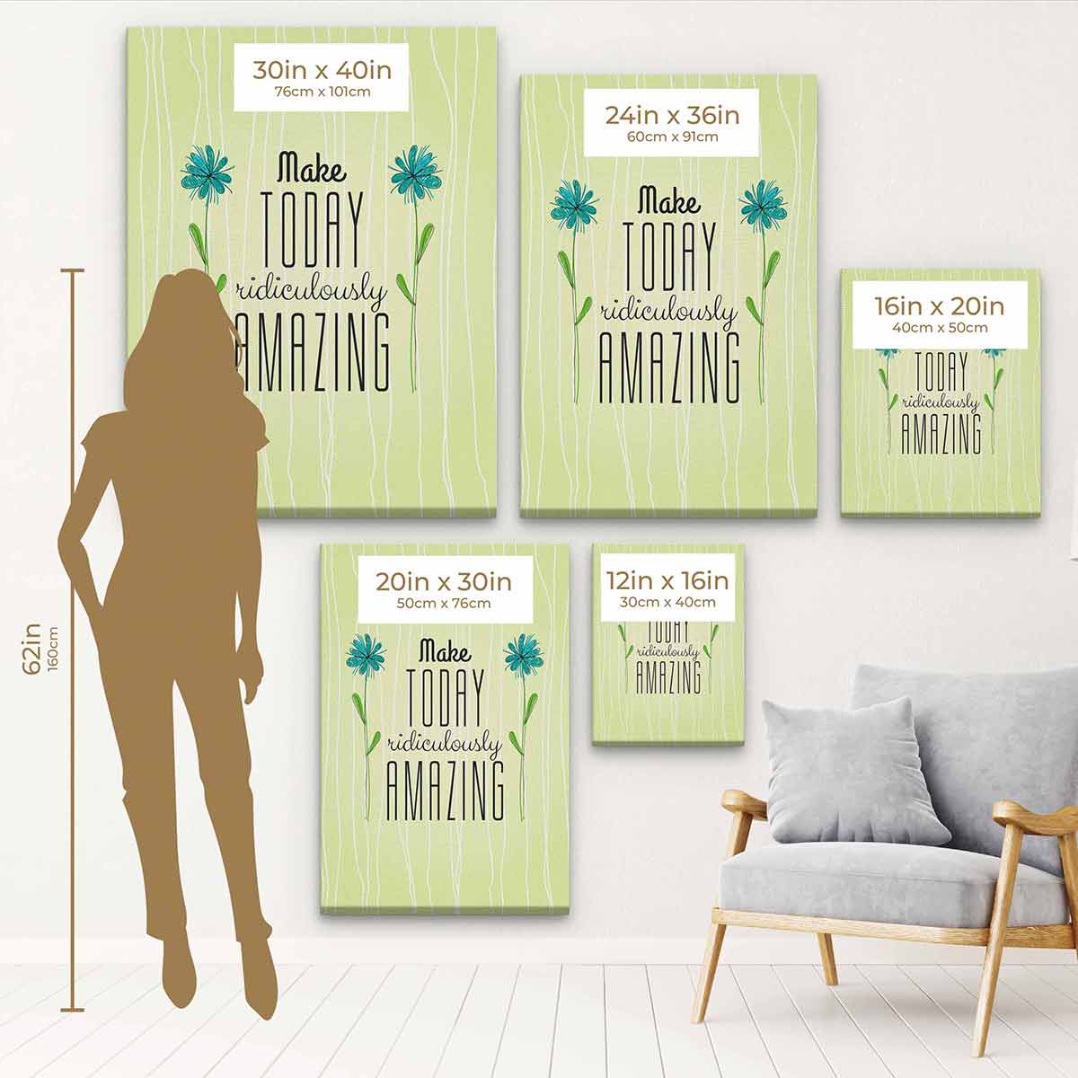 Green 'Make TODAY Ridiculously AMAZING' Motivational Wall Art Canvas Print 3335 - Perfect for Home Office Decor & Inspirational Gifts