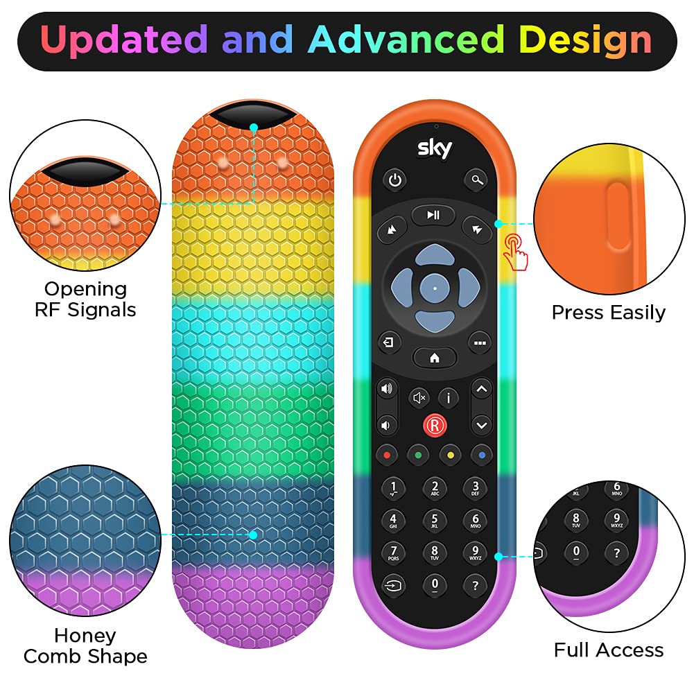 2 Pack Silicone Protective Cover for Sky Q Voice Remote Control SKY135 & Sky Glass Remote - Durable Skin Case for Touch & Non-Touch Remotes (Black + Rainbow) - Perfect for Home Entertainment & TV Accessories Protection