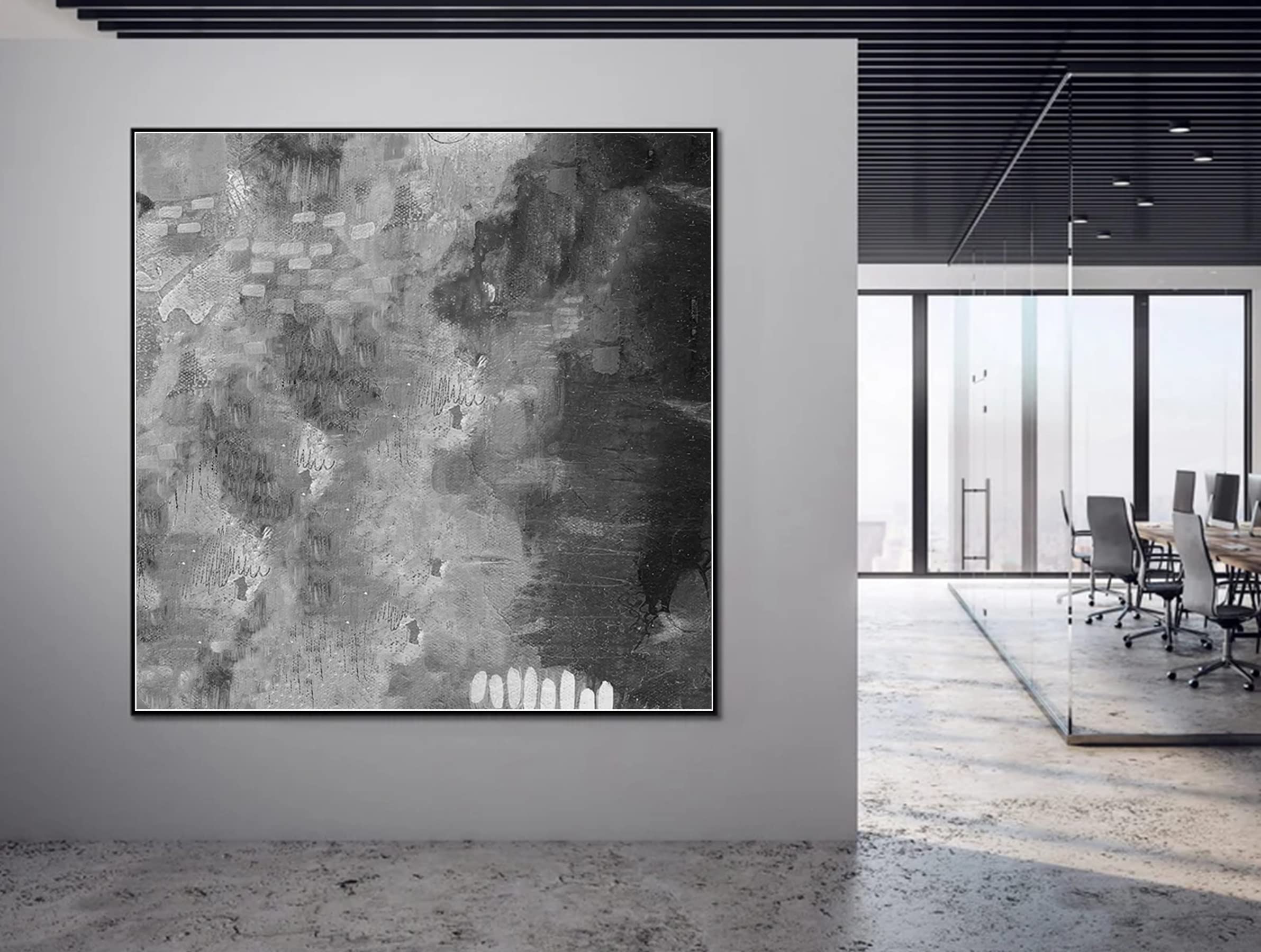 Large Abstract Canvas Oil Painting - Black & White Original Artwork - 60x60 Inch Wall Decor for Modern Living Room, Bedroom & Office | Handmade Contemporary Art