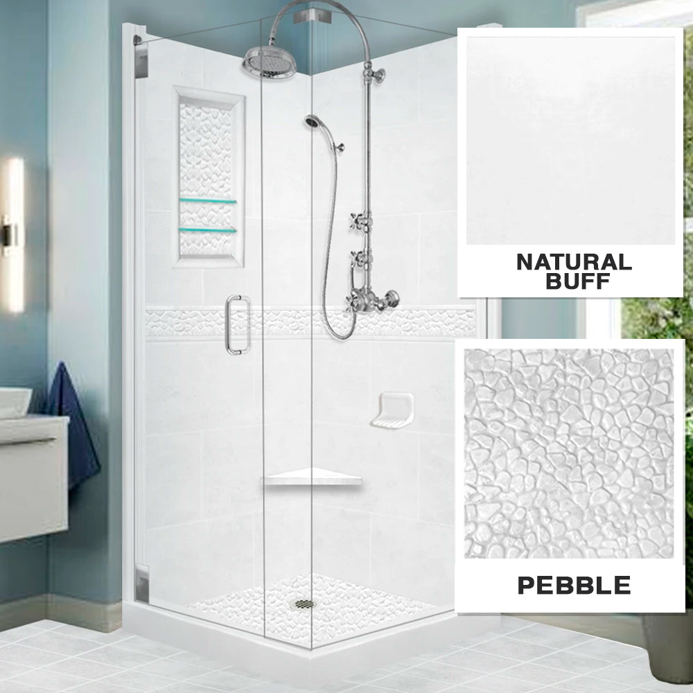 Pebble Natural Buff Corner Shower Kit - Waterproof Bathroom Shower Panel System for Modern Home & Spa Relaxation