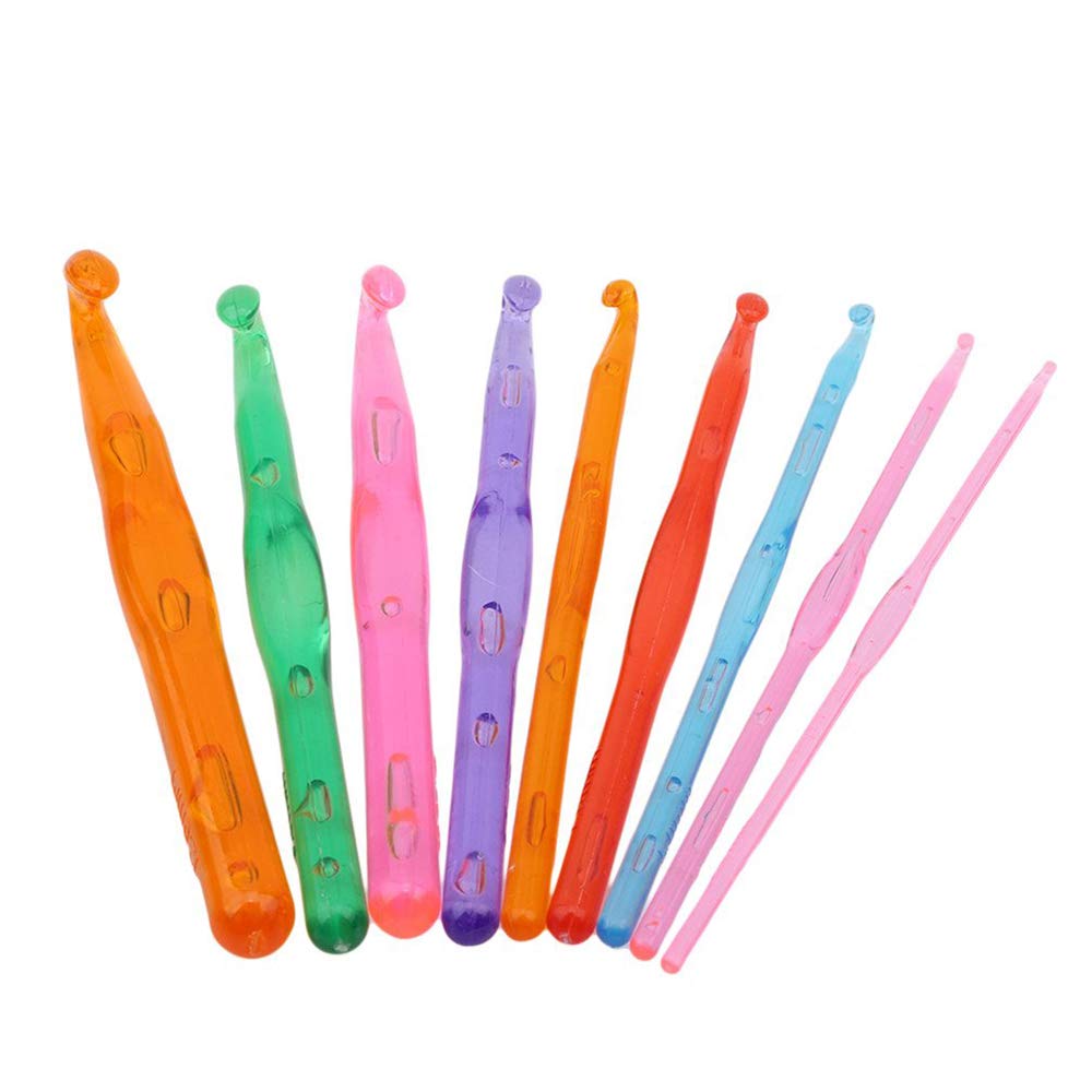 9PCS Multicolor Reusable Plastic Crochet Hooks Set - Ergonomic Knitting Needles for Beginners & Experts (Durable, Adorable) - Perfect for DIY Yarn Crafts, Amigurumi, and Home Decor Projects