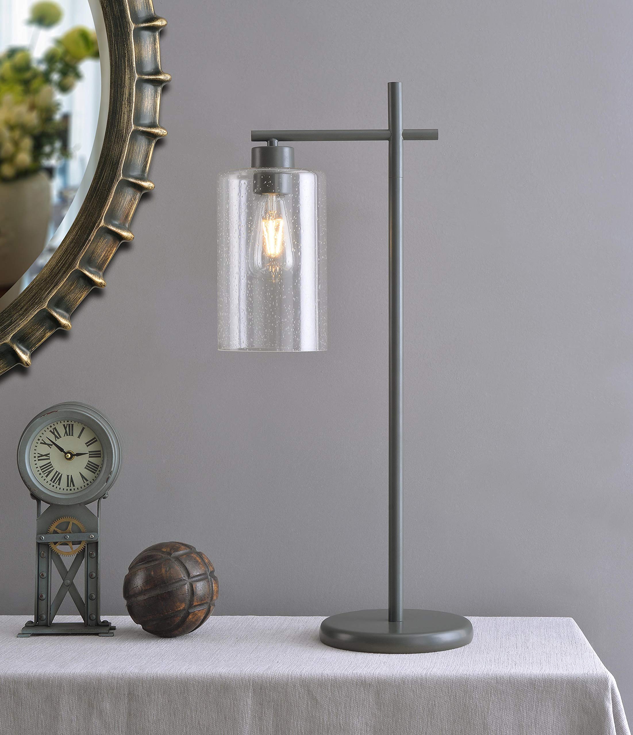 Kenroy Home 35274GRPH Dani Desk Lamp - Graphite Finish Rustic Style Table Lamp, 28 Inch Height, 12.875 Inch Width, 7.875 Inch Depth - Perfect for Home Office, Study Room & Bedside Nightstand Lighting