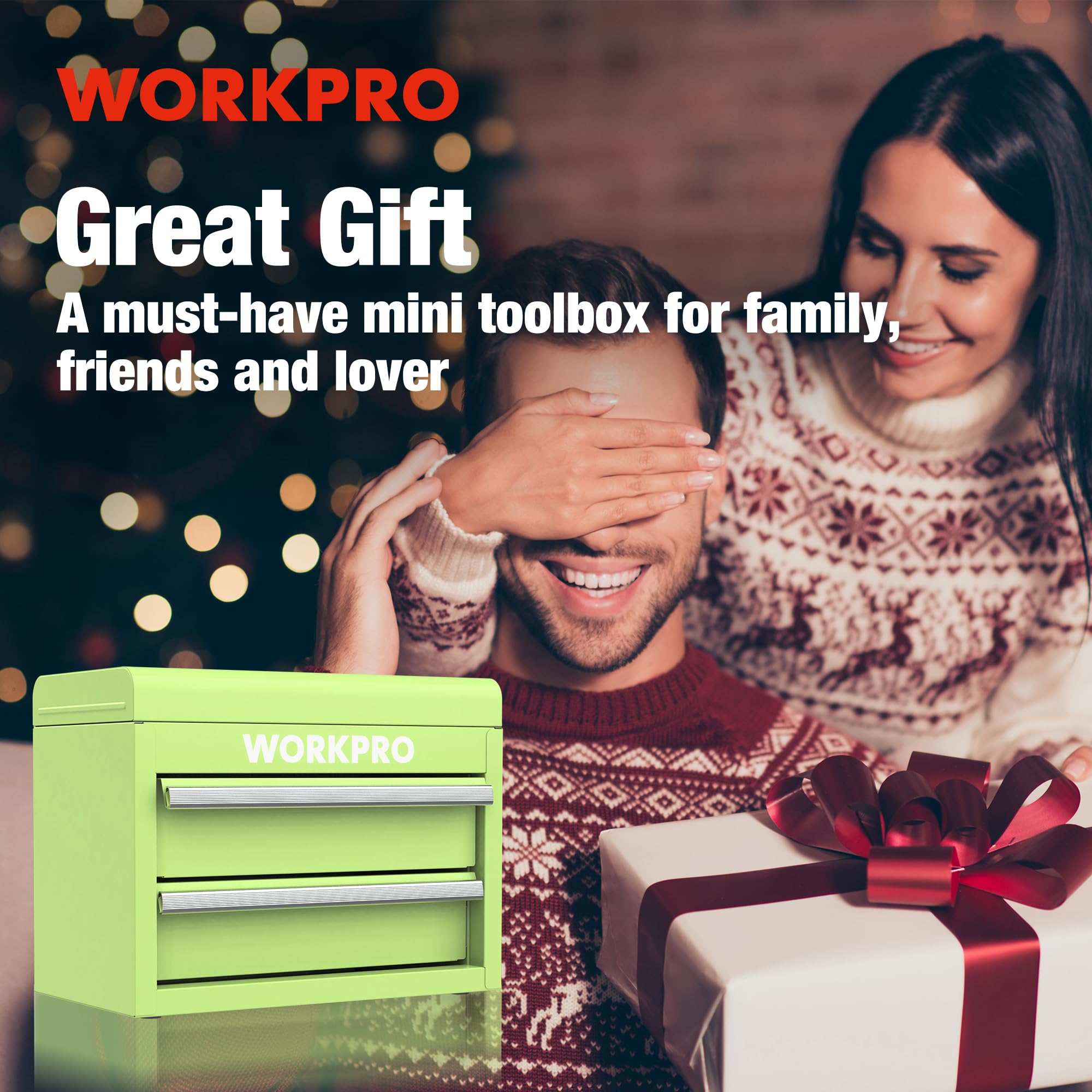 WORKPRO Mini Metal Tool Box with 2 Drawers & Top Storage - Small Steel Tool Chest with PVC Liners, PP Feet Pads & Magnetic Tab - Durable Cold Rolled Steel Toolbox for Home Garage, Workshop & DIY Projects