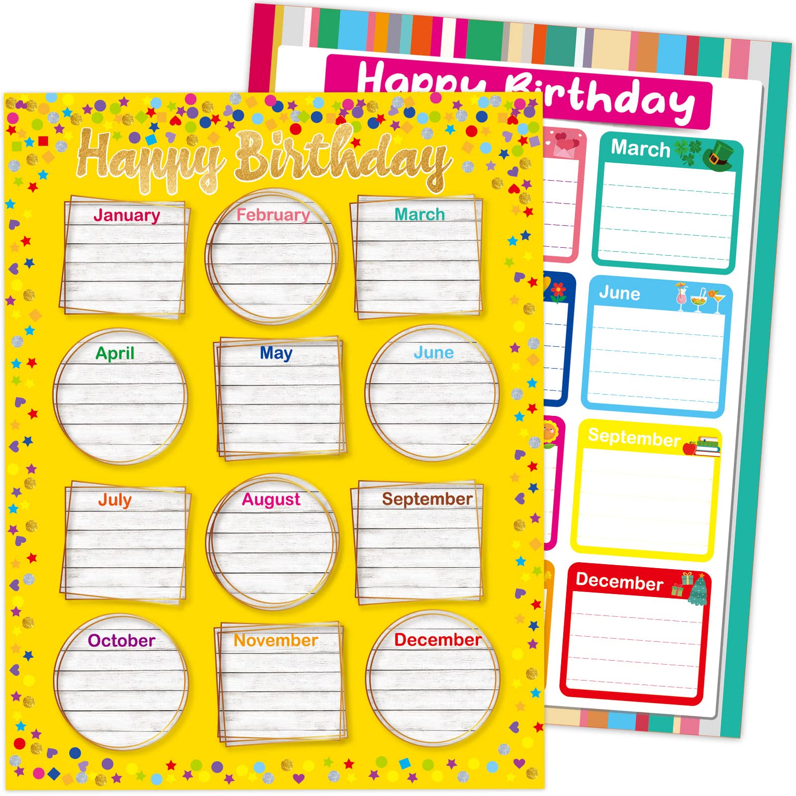 Happy Birthday Chart Posters 2 Pack - 17x22 Inch Classroom Bulletin Board Decor - Ceiba Tree Themed - Perfect for School Parties & Birthday Celebrations