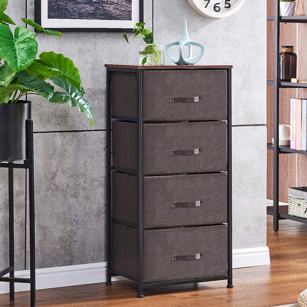4HOMART 5-Tier Fabric Drawer Dresser Organizer with Sturdy Steel Frame & Wood Top - Vertical Storage Cabinet for Closet, Bedroom, Hallway & Entryway - Perfect for Clothes, Toys, Shoes & Home Organization