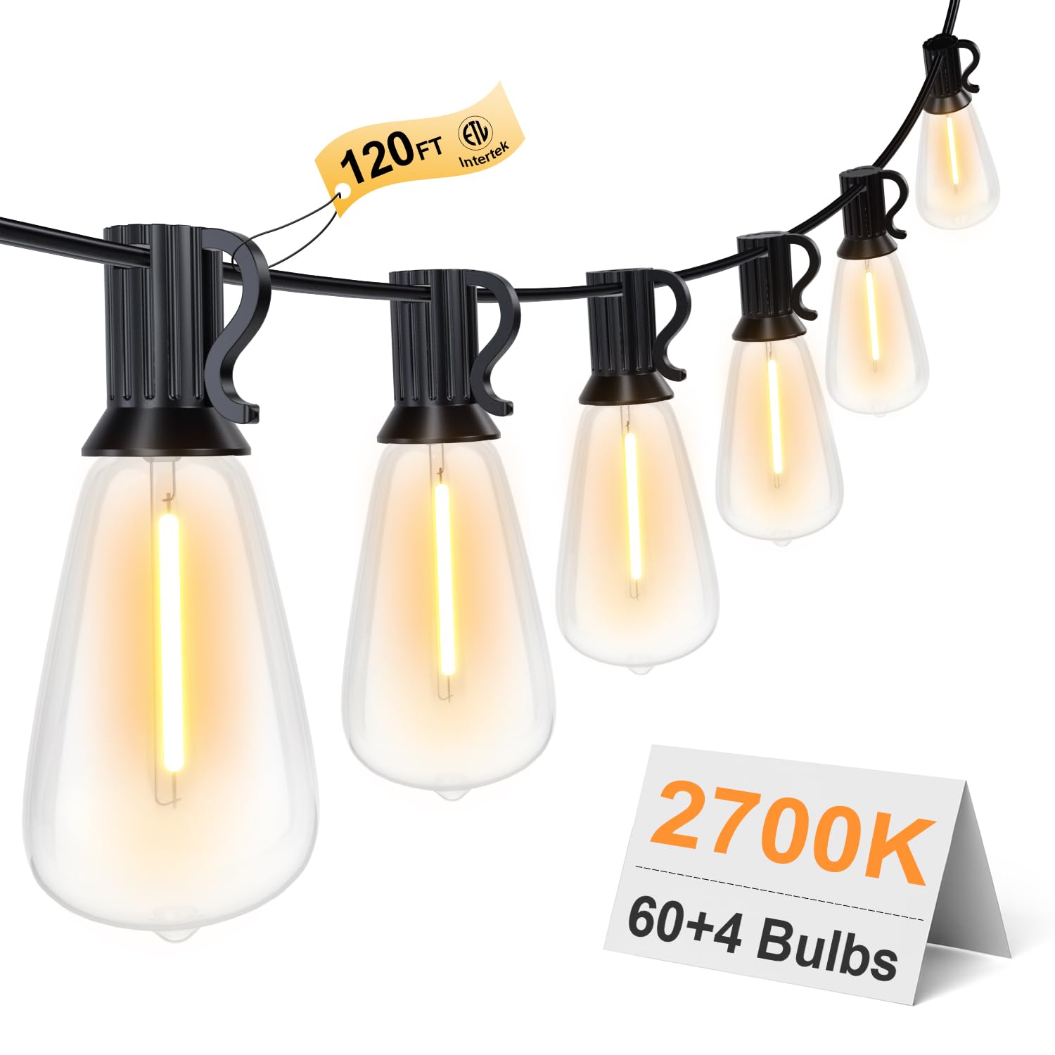 120FT Outdoor String Lights - 64 Shatterproof ST38 Bulbs, 2700K Warm White Waterproof Patio Lights for Backyard, Gazebo, Porch, Garden Decor - Perfect for Parties, Weddings & Outdoor Dining