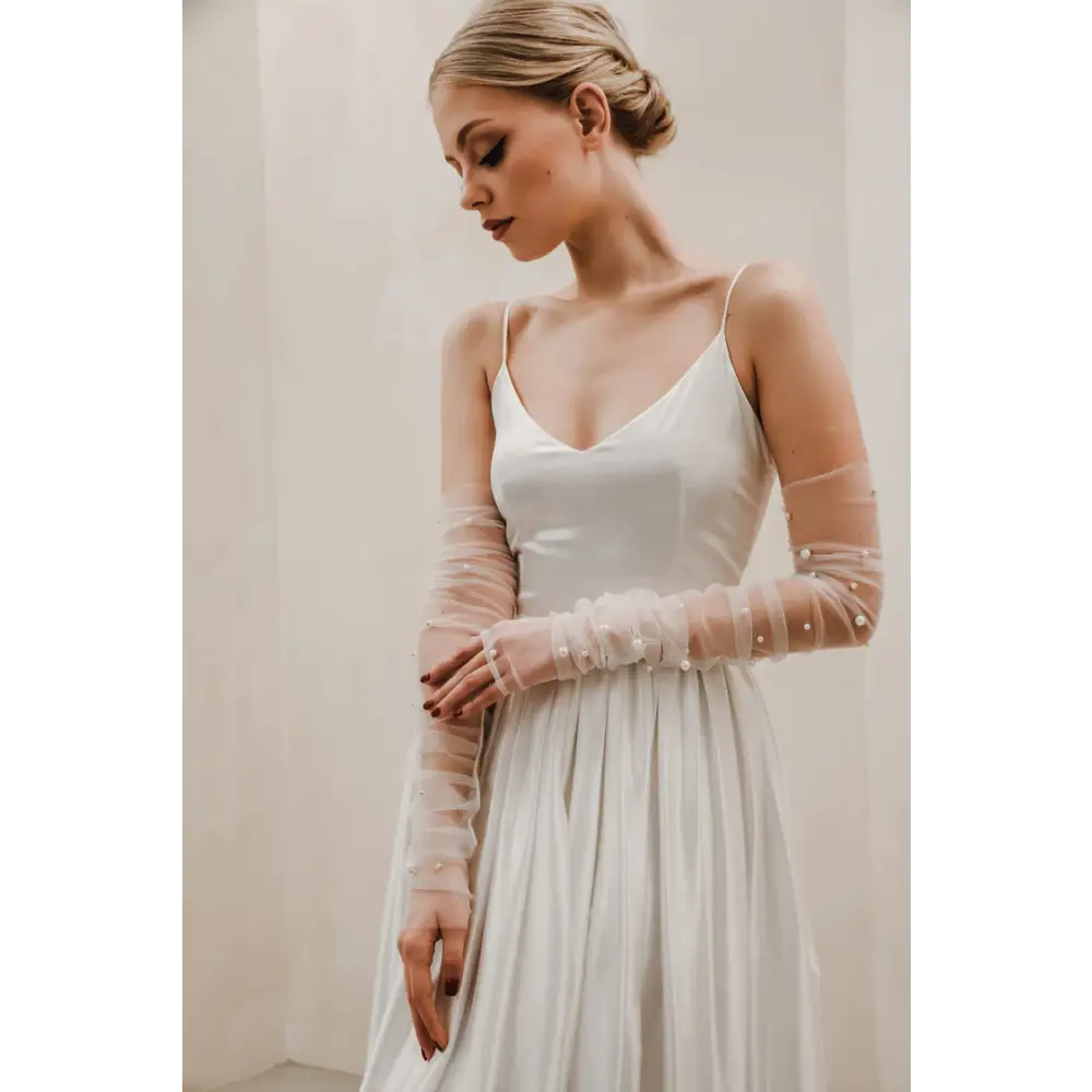 Elegant Ruched Pearl Gloves for Women - Vintage Style Hand Accessory G009 - Perfect for Weddings, Parties & Formal Events