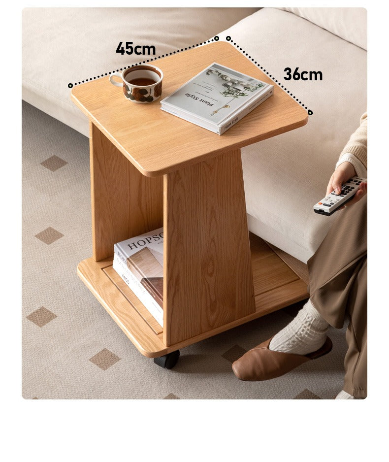 Solid Oak Wood Rolling Storage Cart - Mobile Organizer for Kitchen, Bathroom, or Office Use