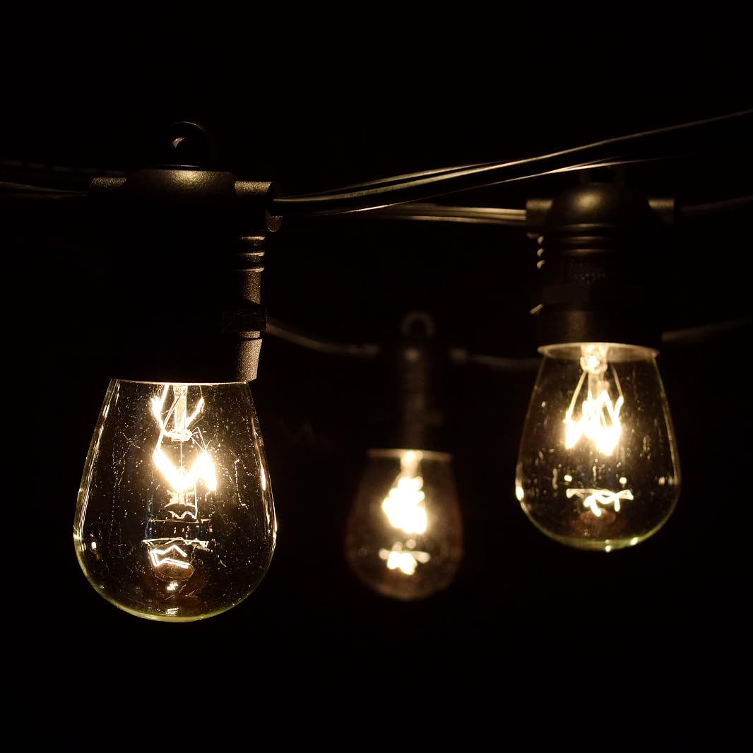 100 Foot Commercial Grade Outdoor String Lights - 50 Sockets with 11 Watt S14 Clear Bulbs - Perfect for Patio, Garden, Backyard, and Restaurant Lighting