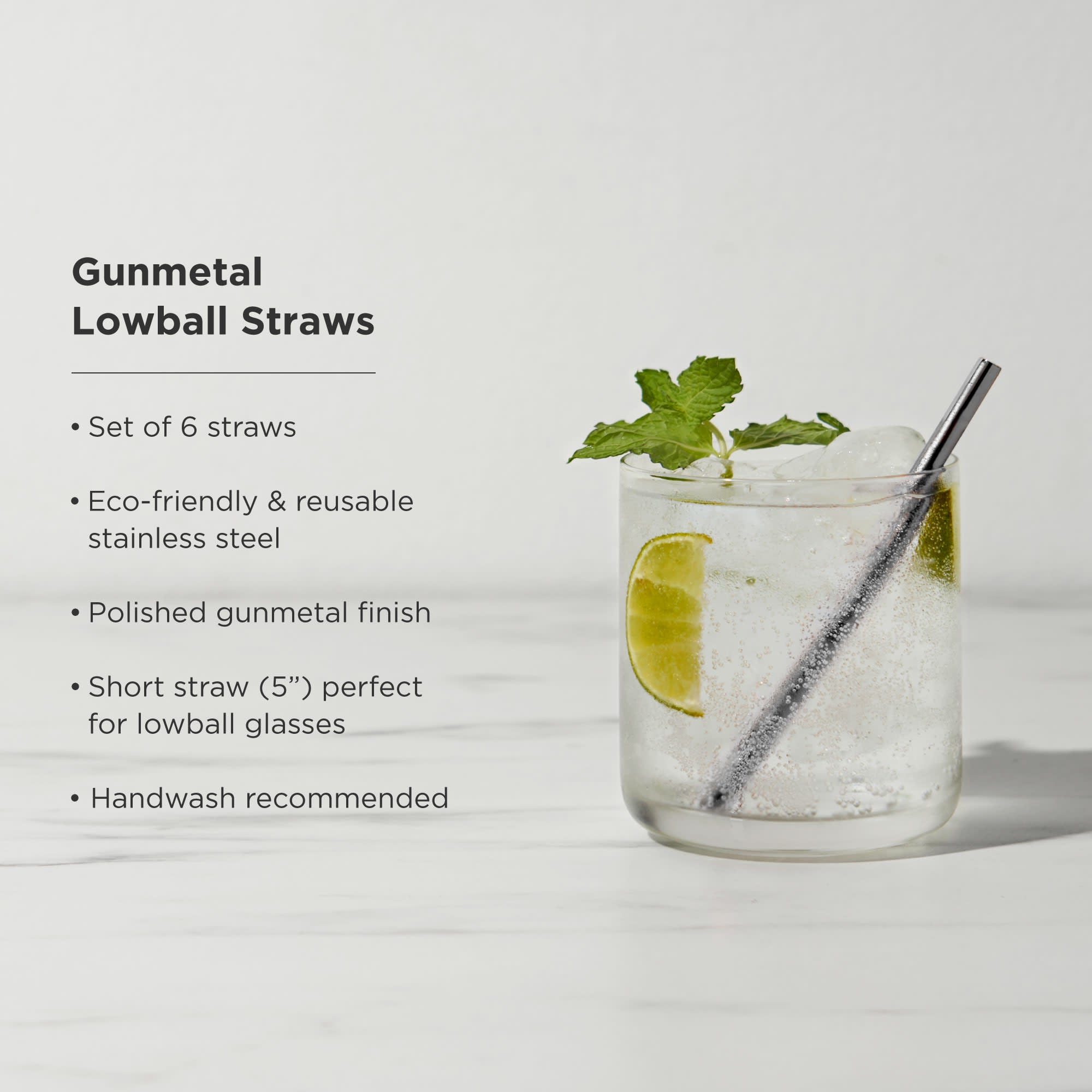 Warren Lowball Whiskey Straws - Set of 6 Reusable Stainless Steel Cocktail Stirrers - Perfect for Bourbon, Scotch & Old Fashioned Drinks at Home Bars or Parties