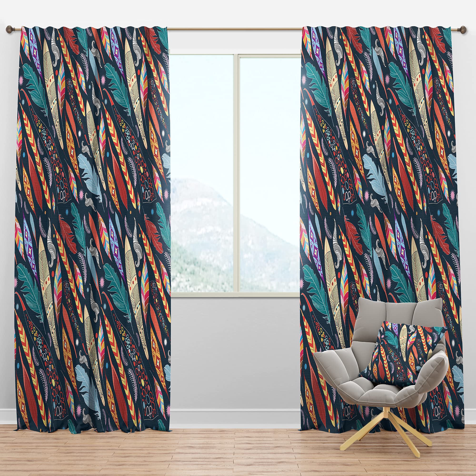 DesignQ Blackout Curtains - Thermal Insulated Leaves & Feathers Pattern Window Drapes for Bedroom & Living Room (52x90, Single Panel) - Perfect for Light Blocking, Privacy & Temperature Control