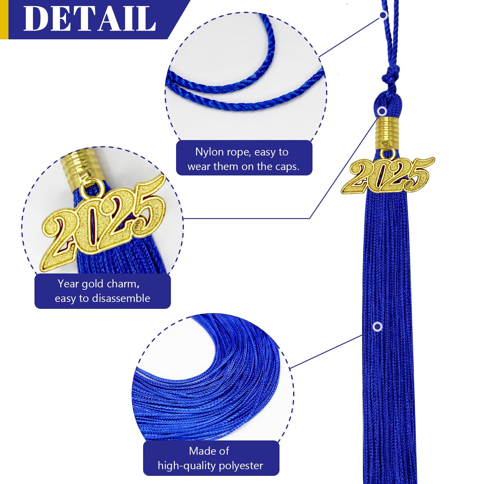 2025 Graduation Tassel with Gold Charm - Blue Academic Tassel for High School & College Graduation Ceremony - Perfect for Commencement, Yearbook Photos & Graduation Party Decorations