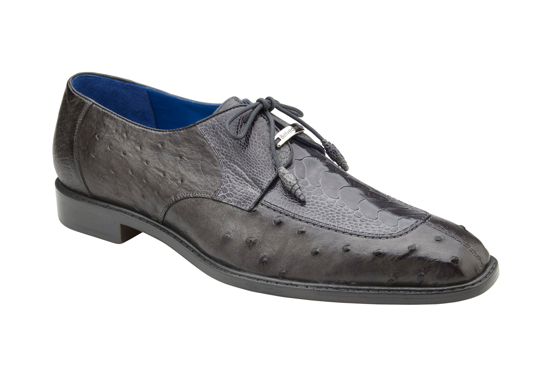 Belvedere Bolero Genuine Ostrich Leather Dress Shoes for Men - Gray Size R43 (US 9.5) - Premium Formal & Business Attire for Weddings, Office & Special Occasions