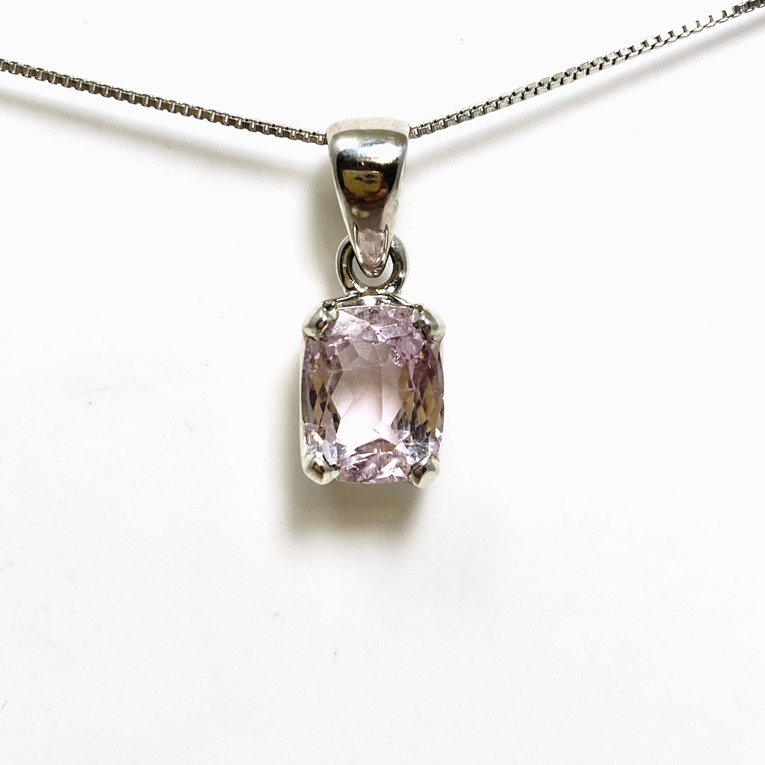 Kunzite Rectangular Faceted Pendant Necklace - PPGJ880 | Elegant Jewelry for Women, Perfect for Weddings, Parties & Special Occasions