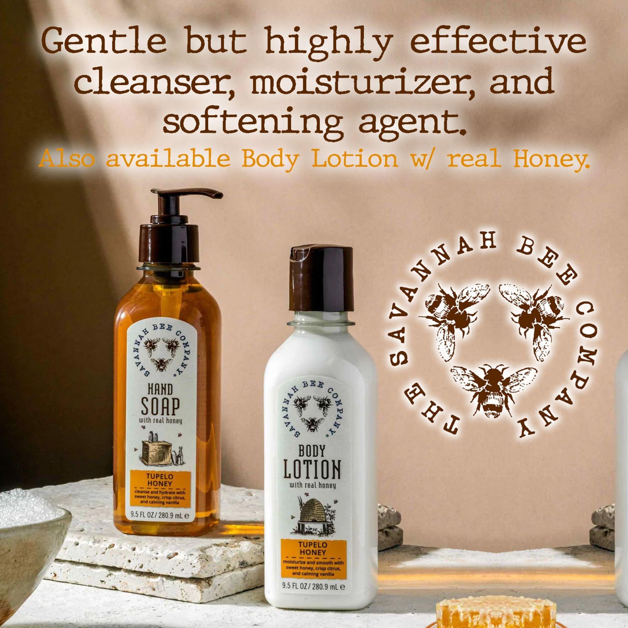 Savannah Bee Company Natural Liquid Hand Soap with Essential Oils - Moisturizing & Antibacterial for Dry Skin - Perfect for Home, Kitchen & Bathroom Use