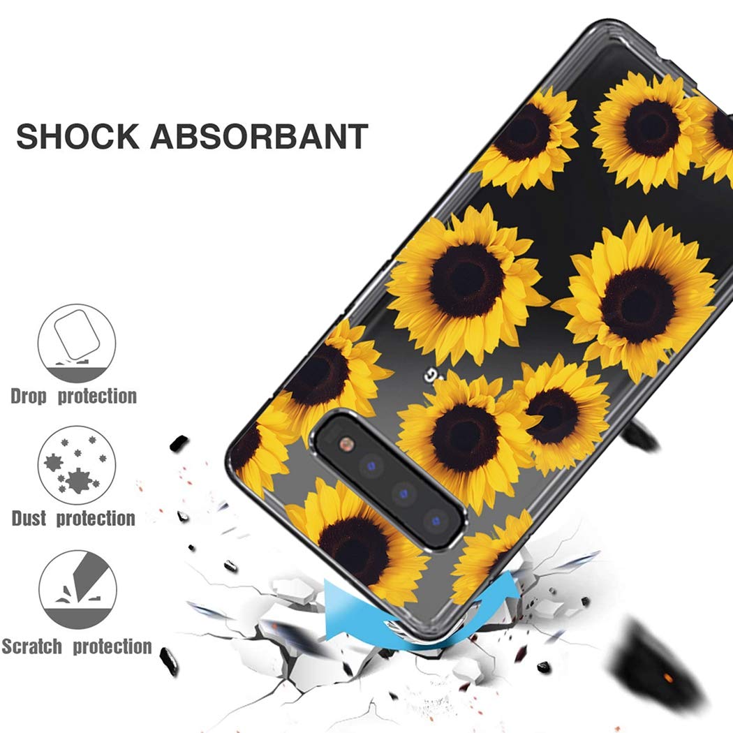 **Samsung Galaxy S10 Case - Clear Shockproof TPU Protective Phone Cover for Women & Girls, Soft Transparent Case for Galaxy S10 6.1 Inch (Sunflower Design) - Perfect for Everyday Use, Work & Travel**