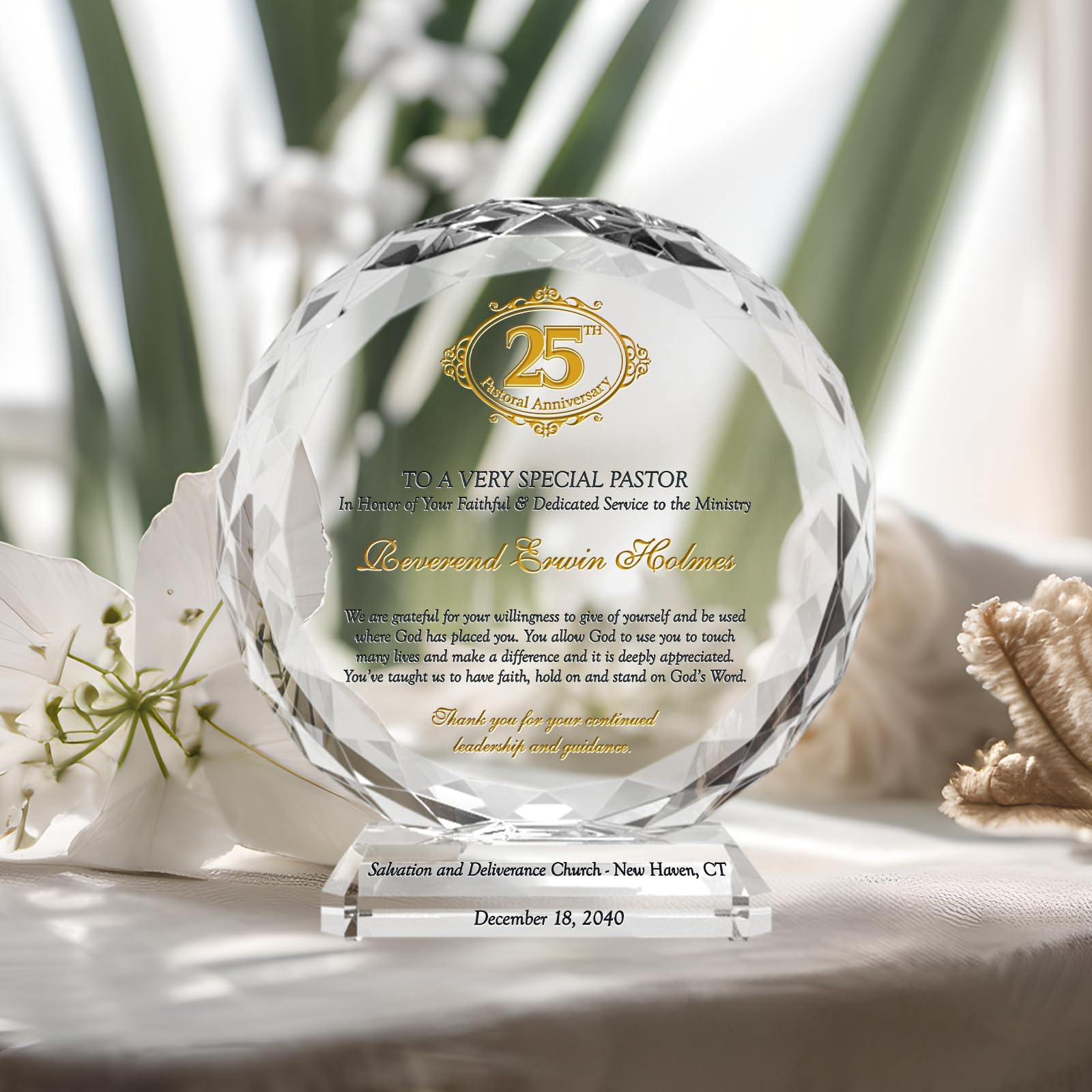 Personalized Crystal Sunflower Plaque for Pastors - 10
