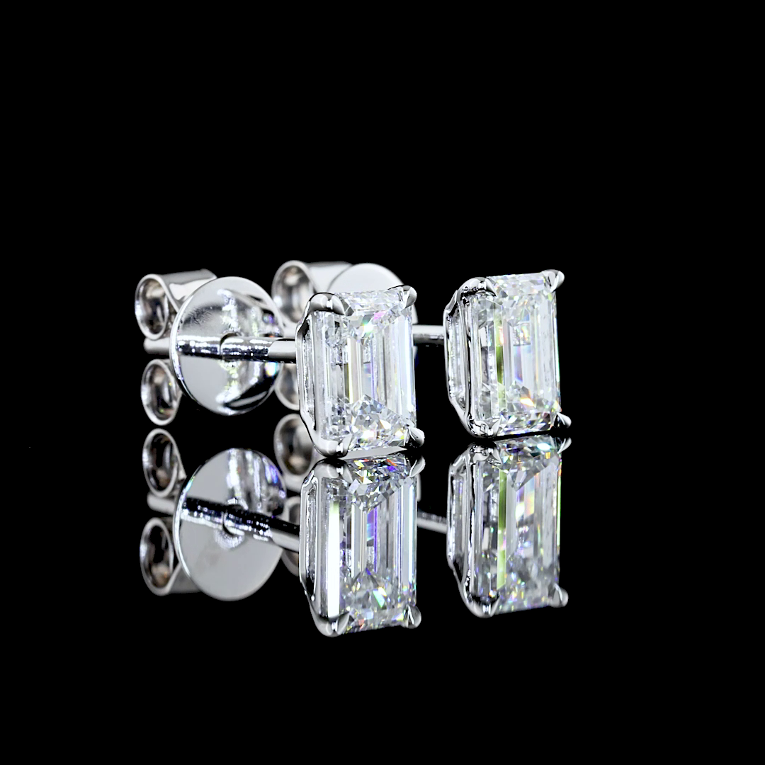 0.98 Carat Lab-Grown Emerald Diamond Stud Earrings in 14K White Gold | D VS1 Clarity | Elegant Jewelry for Weddings, Parties & Gifts