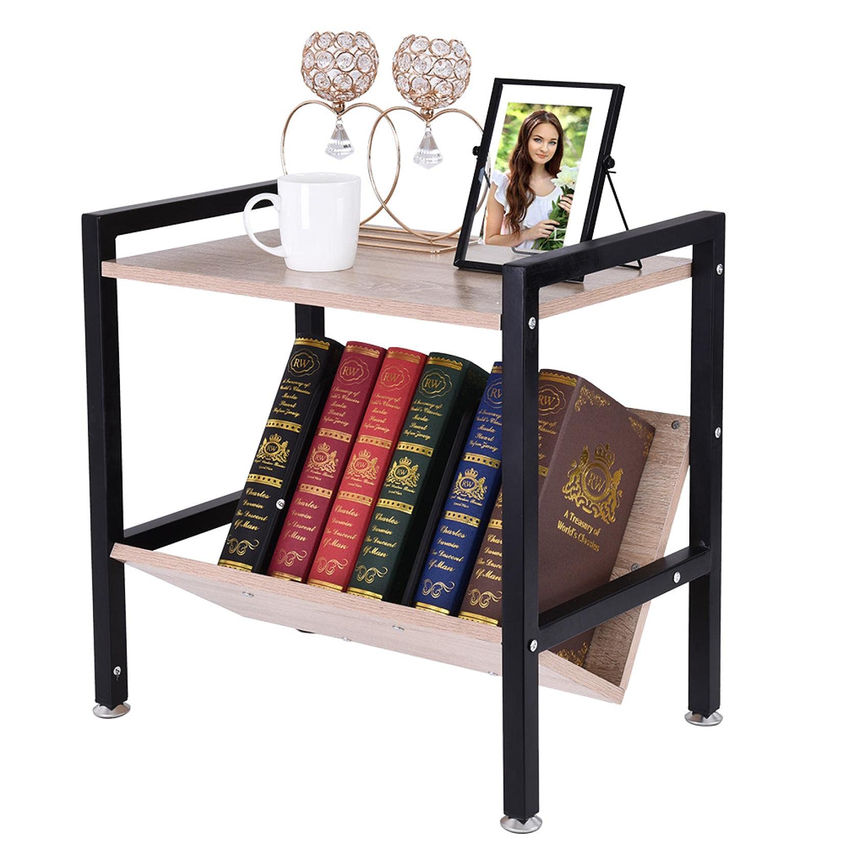 Modern 2-Tier Bedside Table with Storage - Nightstand & Bookcase for Bedroom, Living Room, Office - Easy Assembly Multi-Purpose End Table (Khaki) | Perfect for Small Spaces, Apartment Decor & Home Organization