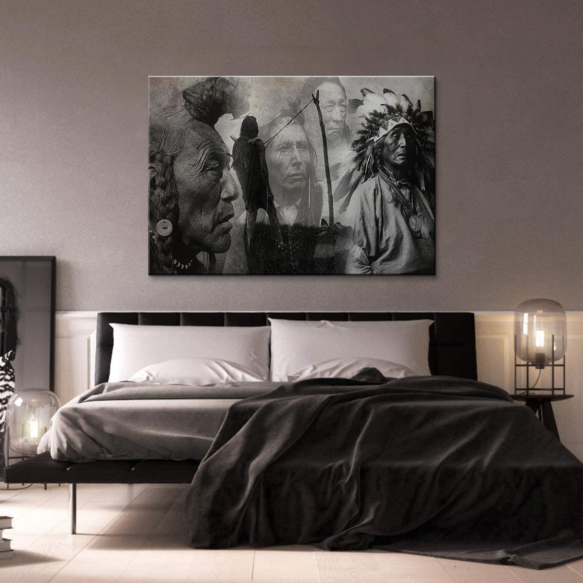Authentic Native American Wall Art - Handmade Canvas Print with Tribal Chiefs Design (28x40 Inches) - Perfect for Living Room, Bedroom & Office Decor