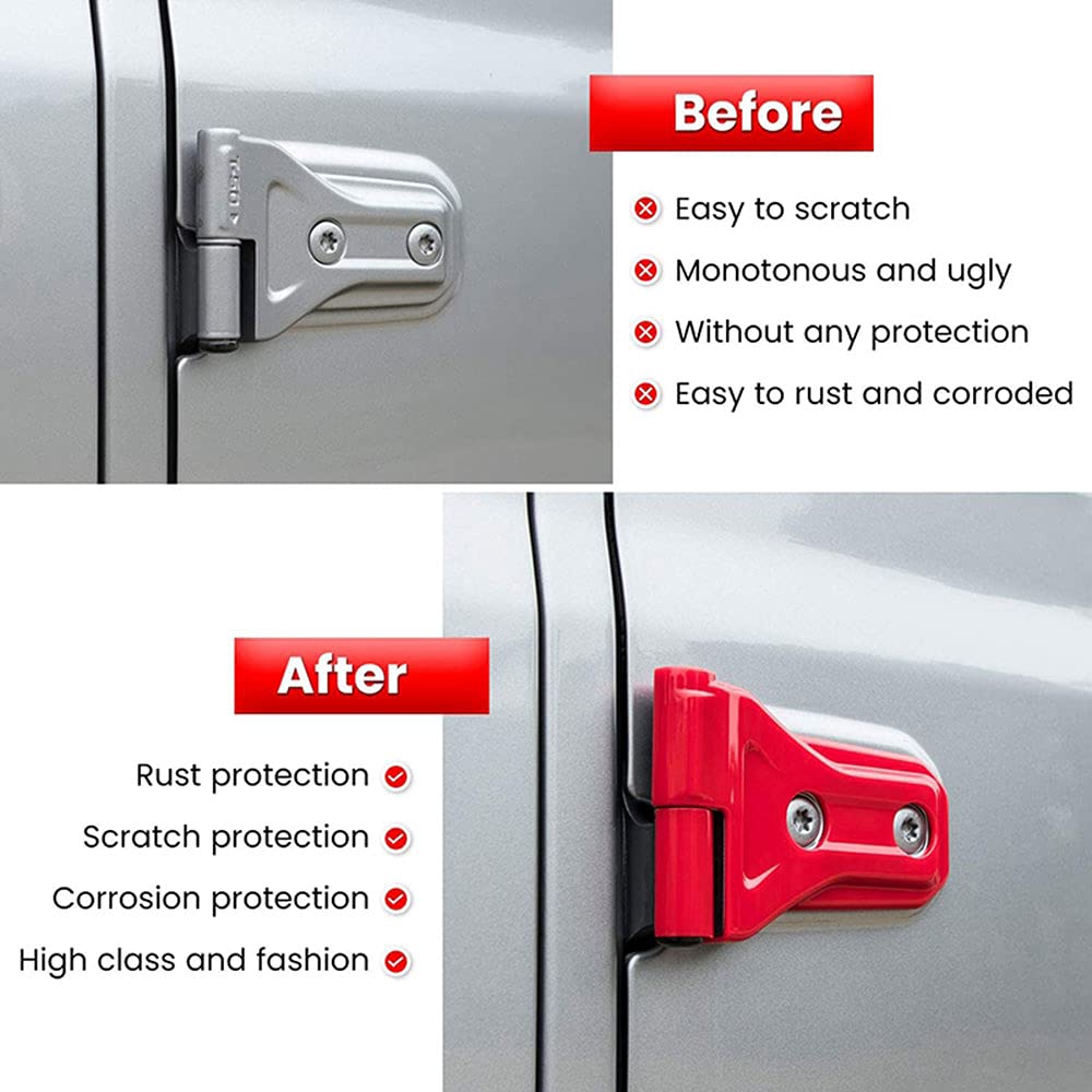 ABS Car Door Hinge Covers - 8PC Red Styling Accessories for 2018-2021 Jeep Wrangler JL & Gladiator JT | Weatherproof Protection & Off-Road Enhancement