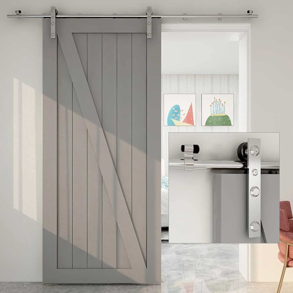 7FT Stainless Steel Sliding Door Hardware Kit - Heavy Duty & Smooth Wooden Barn Door Track System for 42