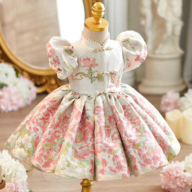 Pink Puff Sleeve Princess Dress for Baby Girl's Birthday Party | Toddler Formal Gown for Special Occasions | Perfect for 1st Birthday, Photoshoots & Dress-Up Play